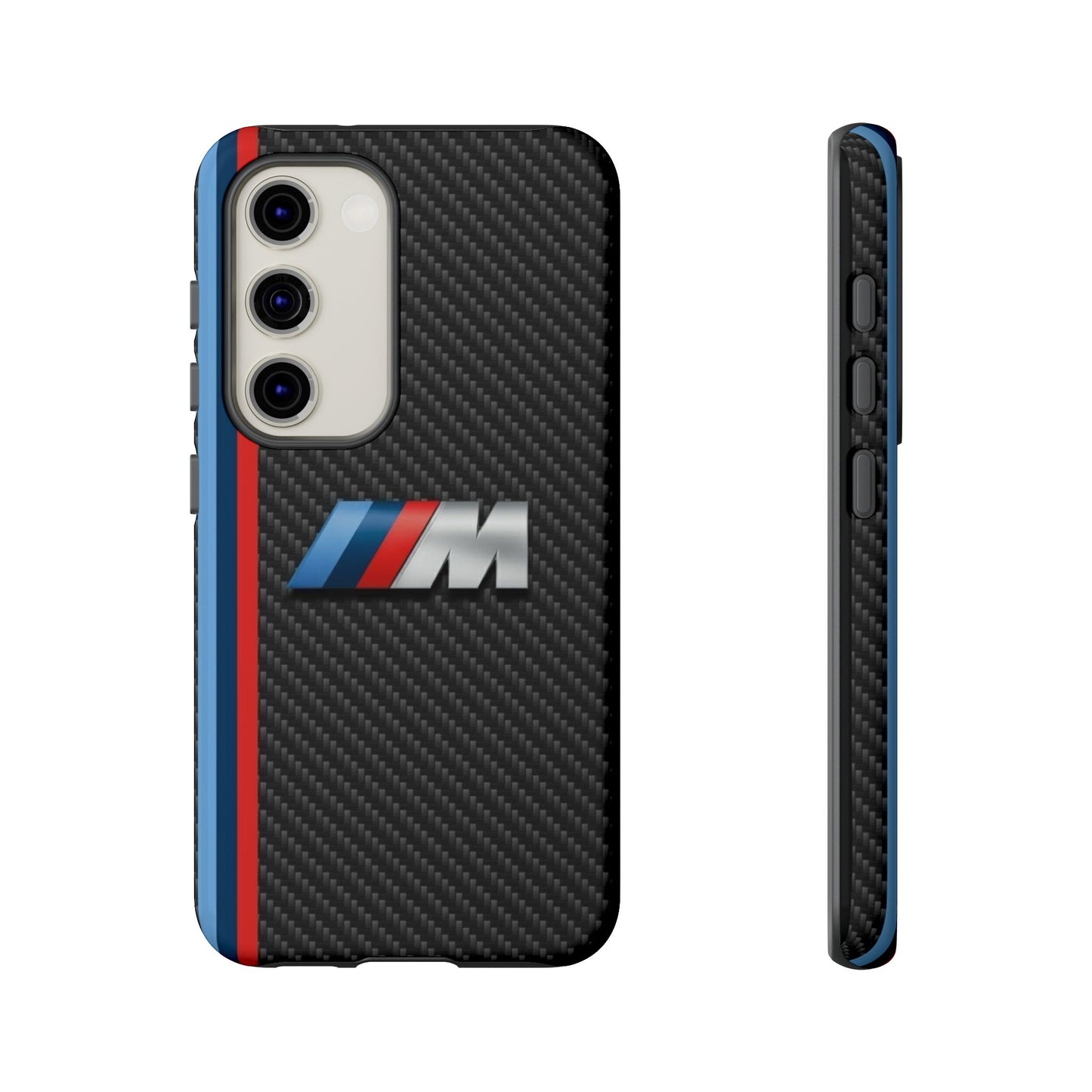 Phone Case - Black Tough Case for iPhones, Galaxy, Pixel, Blue And Red Stripes, BMW M Series