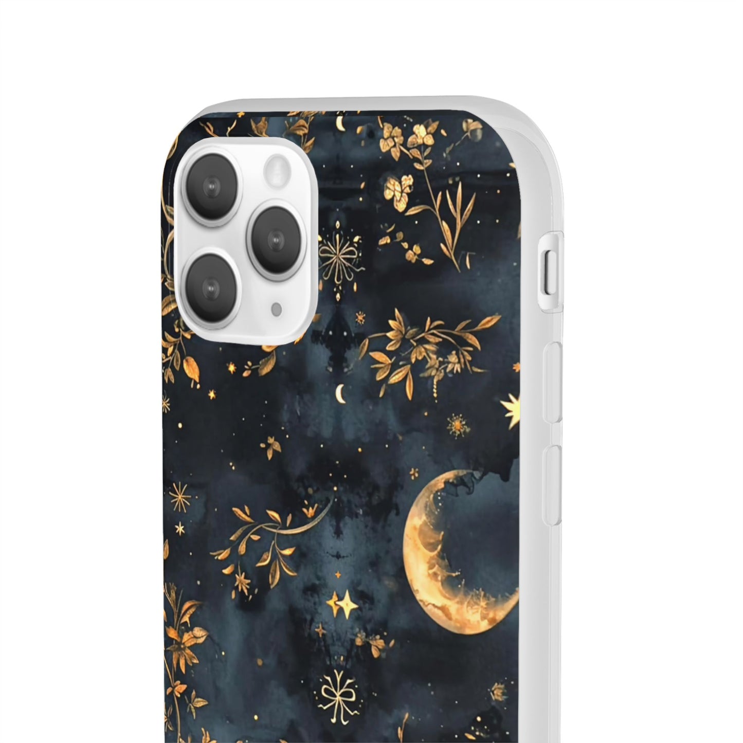 Moon And Flowers On Navy TPU Flexi Cases For iPhones and Samsung Galaxy