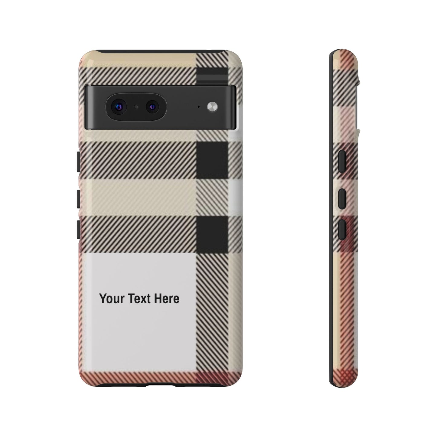 Beige Plaid Personalized Name/Initial Tough Cases For iPhones, Galaxy And Google Pixel