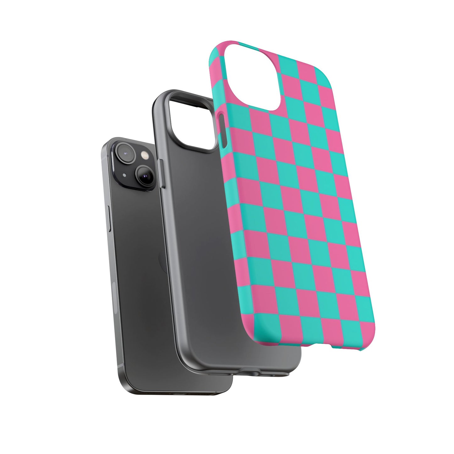 Hot Pink And Teal Checker Pattern Tough Case for iPhone, Galaxy Phones and Google Pixel