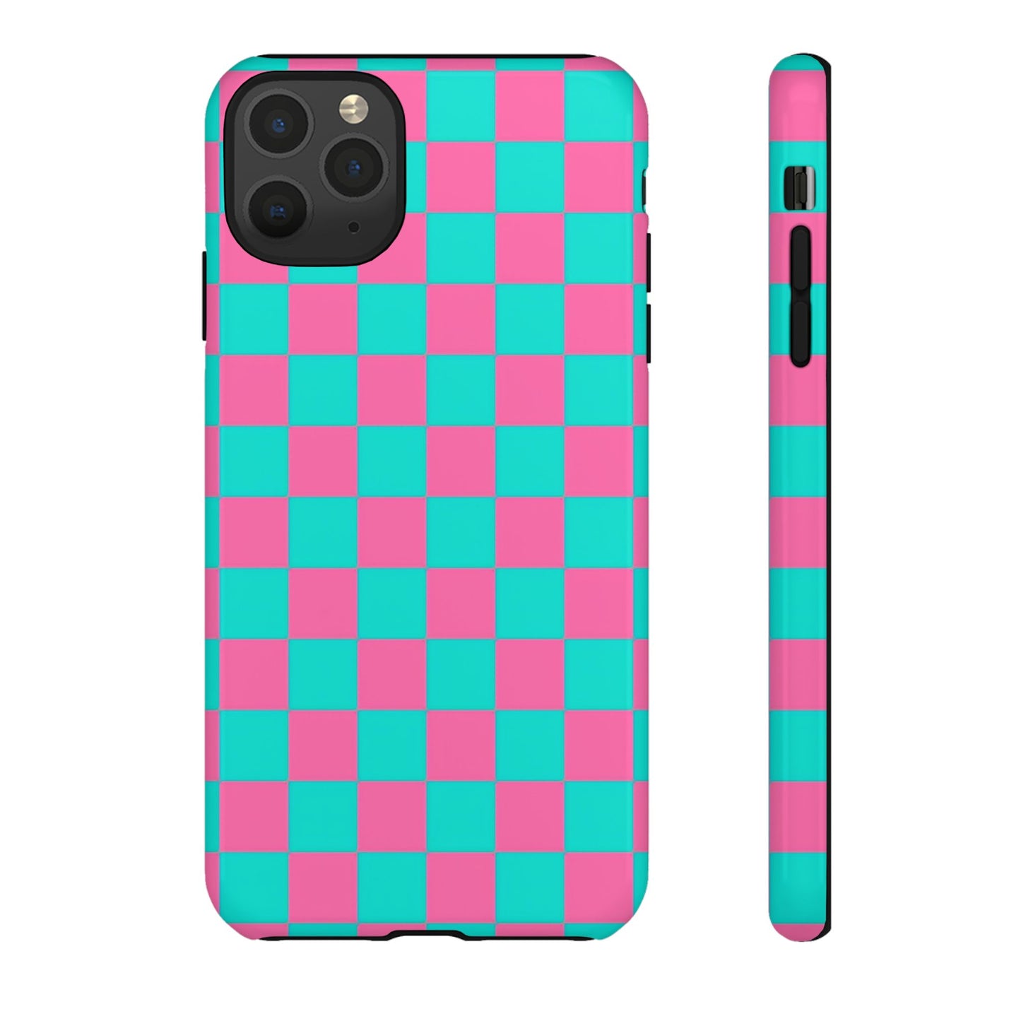 Hot Pink And Teal Checker Pattern Tough Case for iPhone, Galaxy Phones and Google Pixel