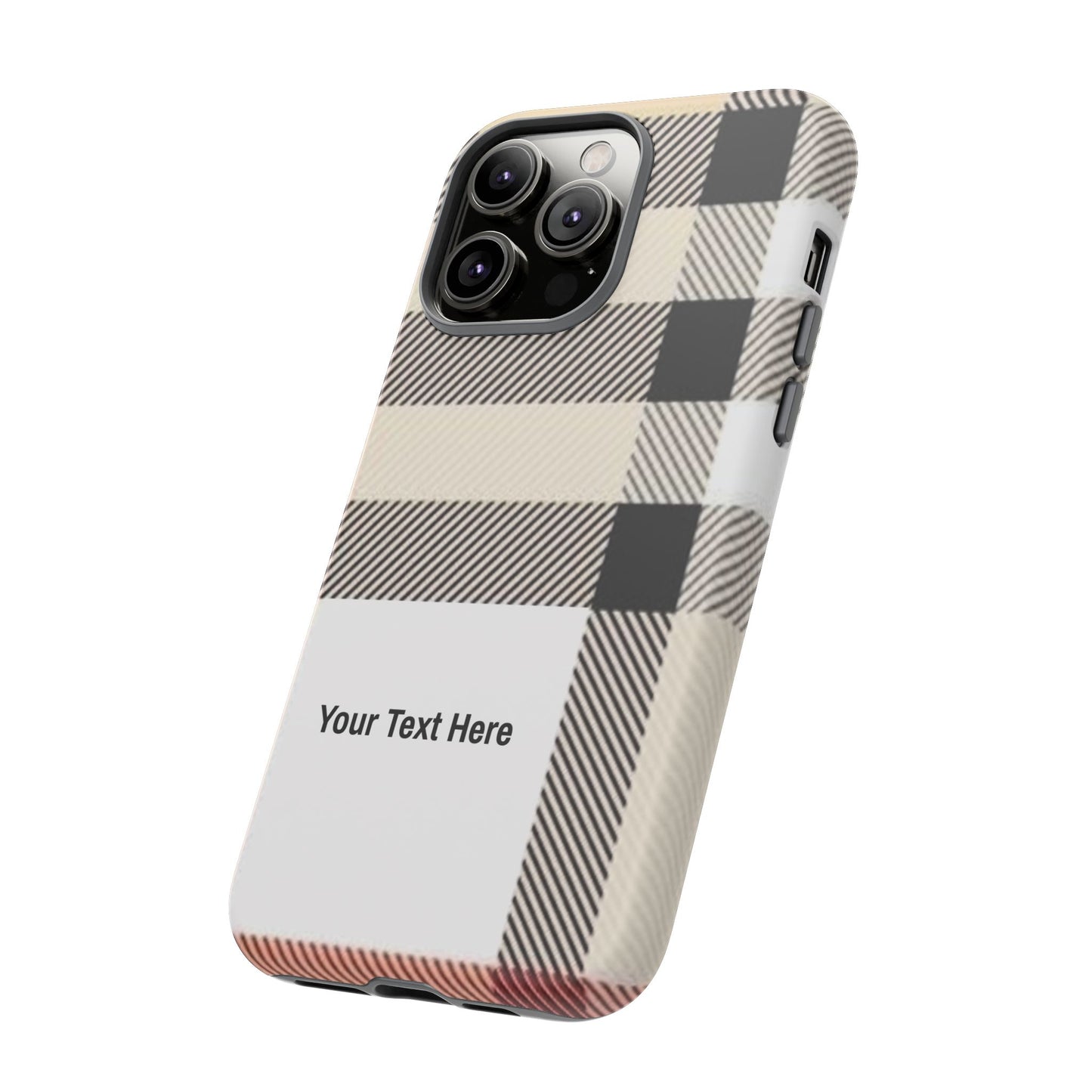 Beige Plaid Personalized Name/Initial Tough Cases For iPhones, Galaxy And Google Pixel