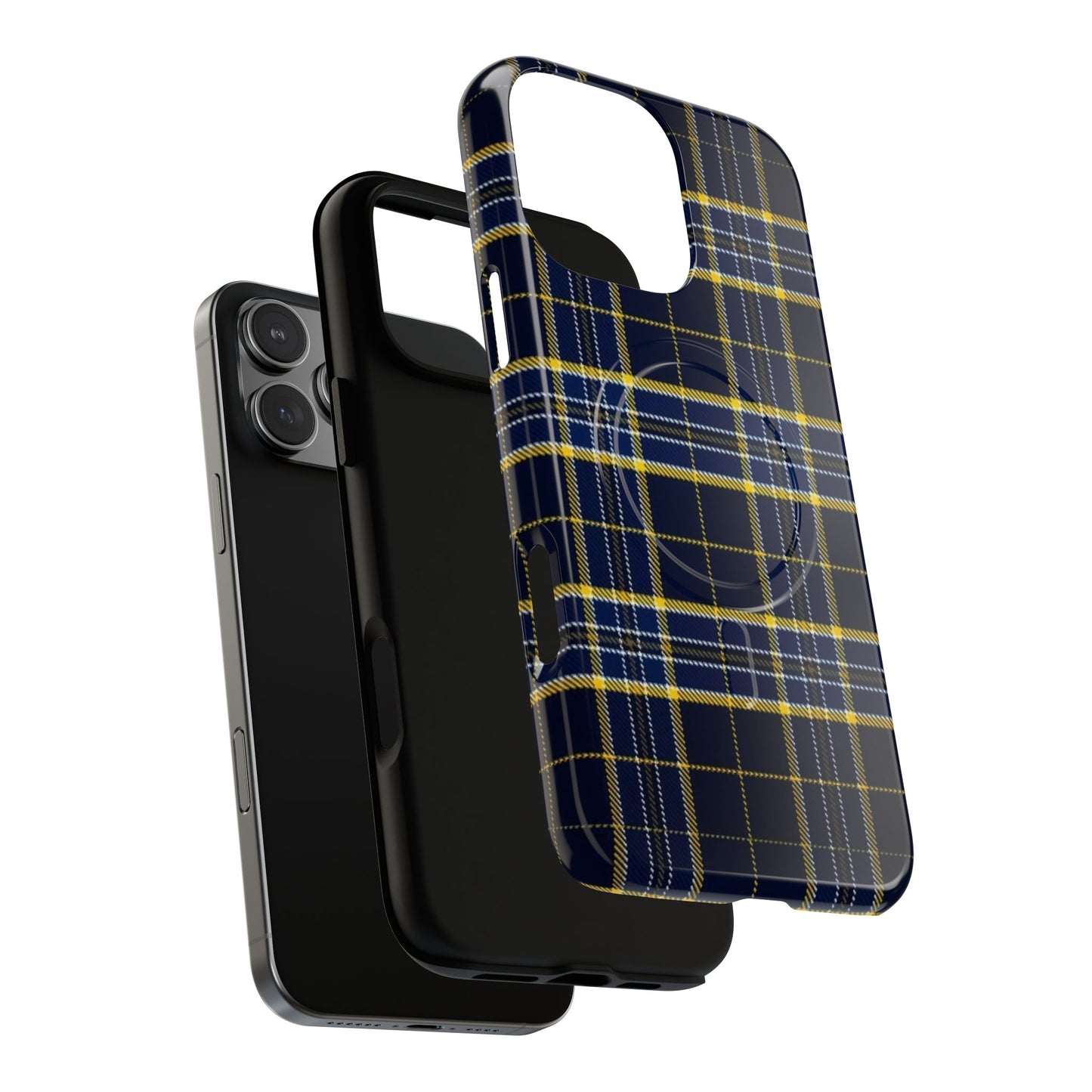 Navy Yellow Plaid Phone Case Tough Magnetic Case | Plaid iPhone Cover