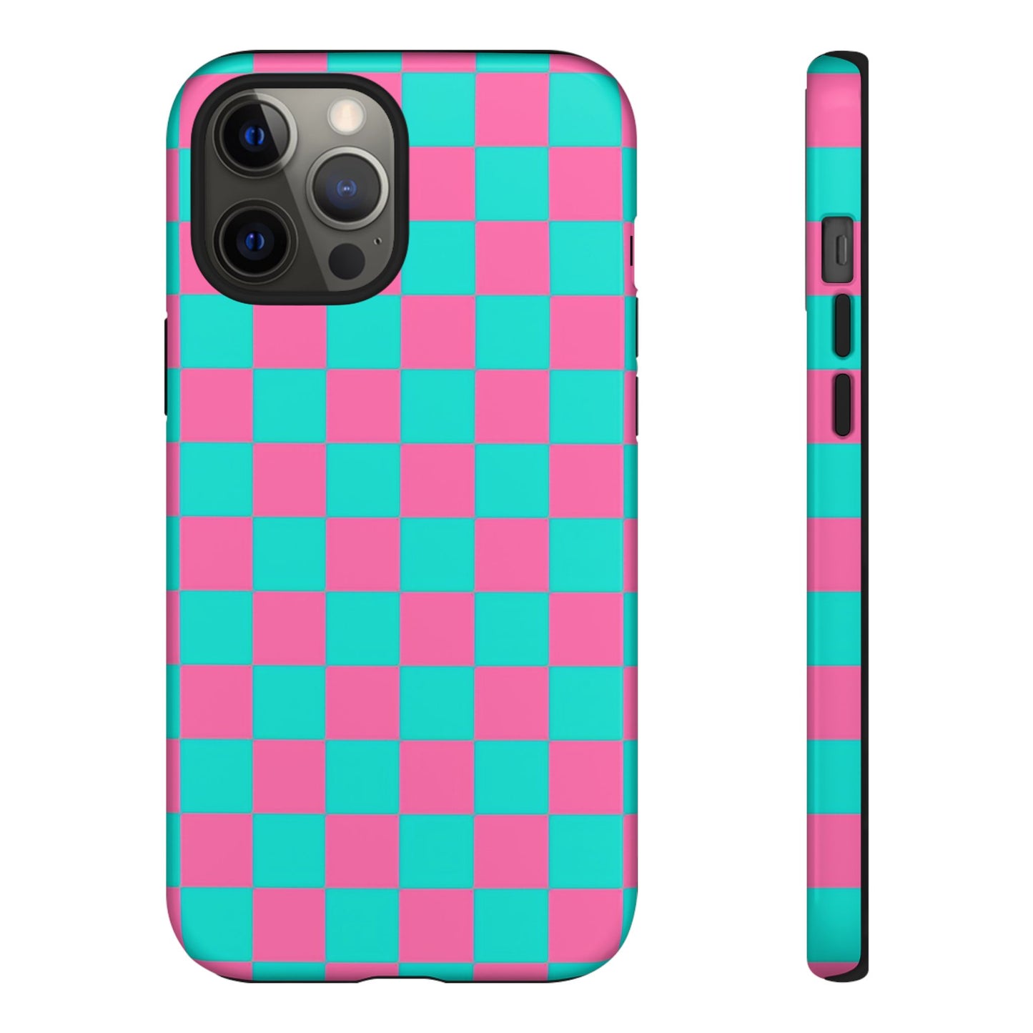 Hot Pink And Teal Checker Pattern Tough Case for iPhone, Galaxy Phones and Google Pixel
