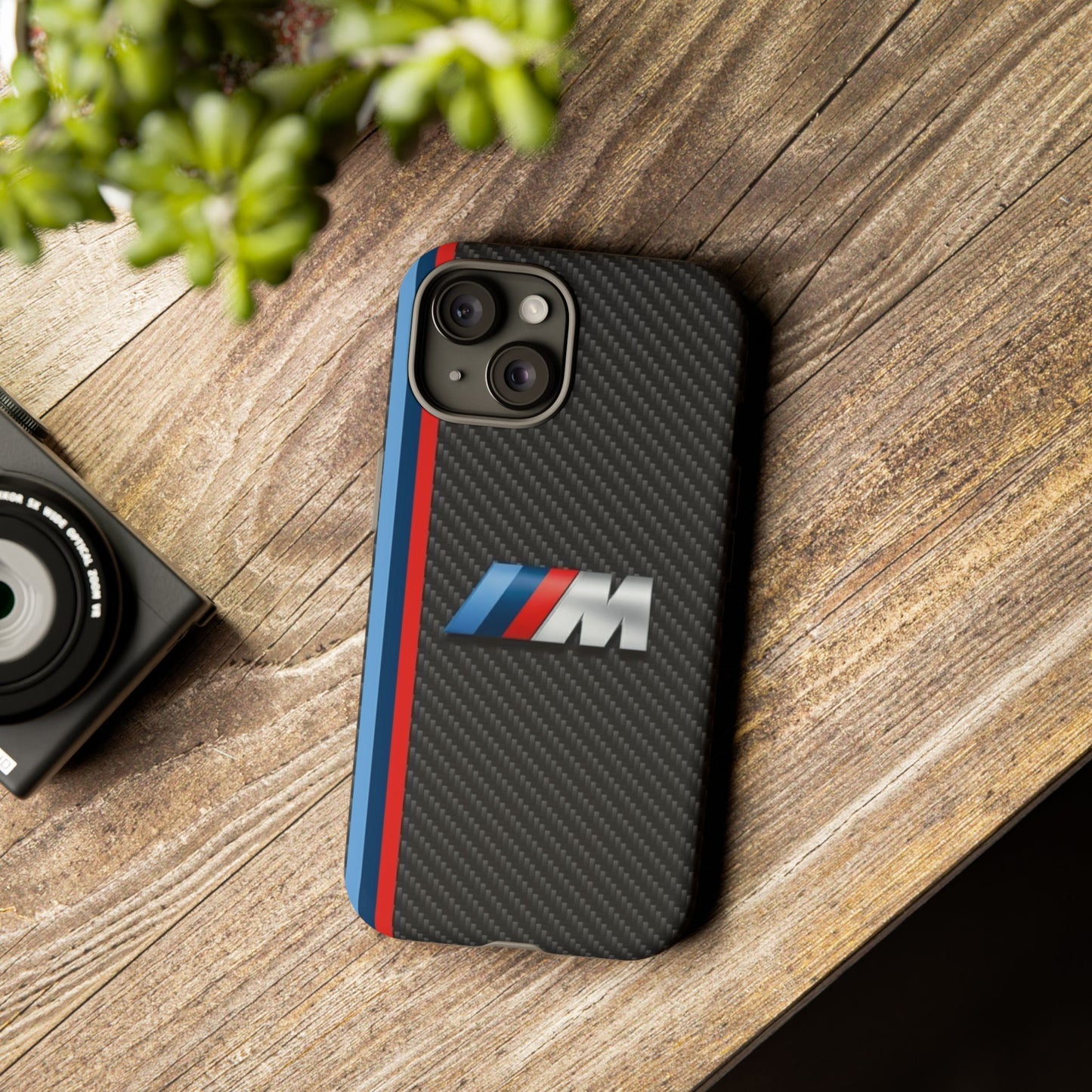 Phone Case - Black Tough Case for iPhones, Galaxy, Pixel, Blue And Red Stripes, BMW M Series