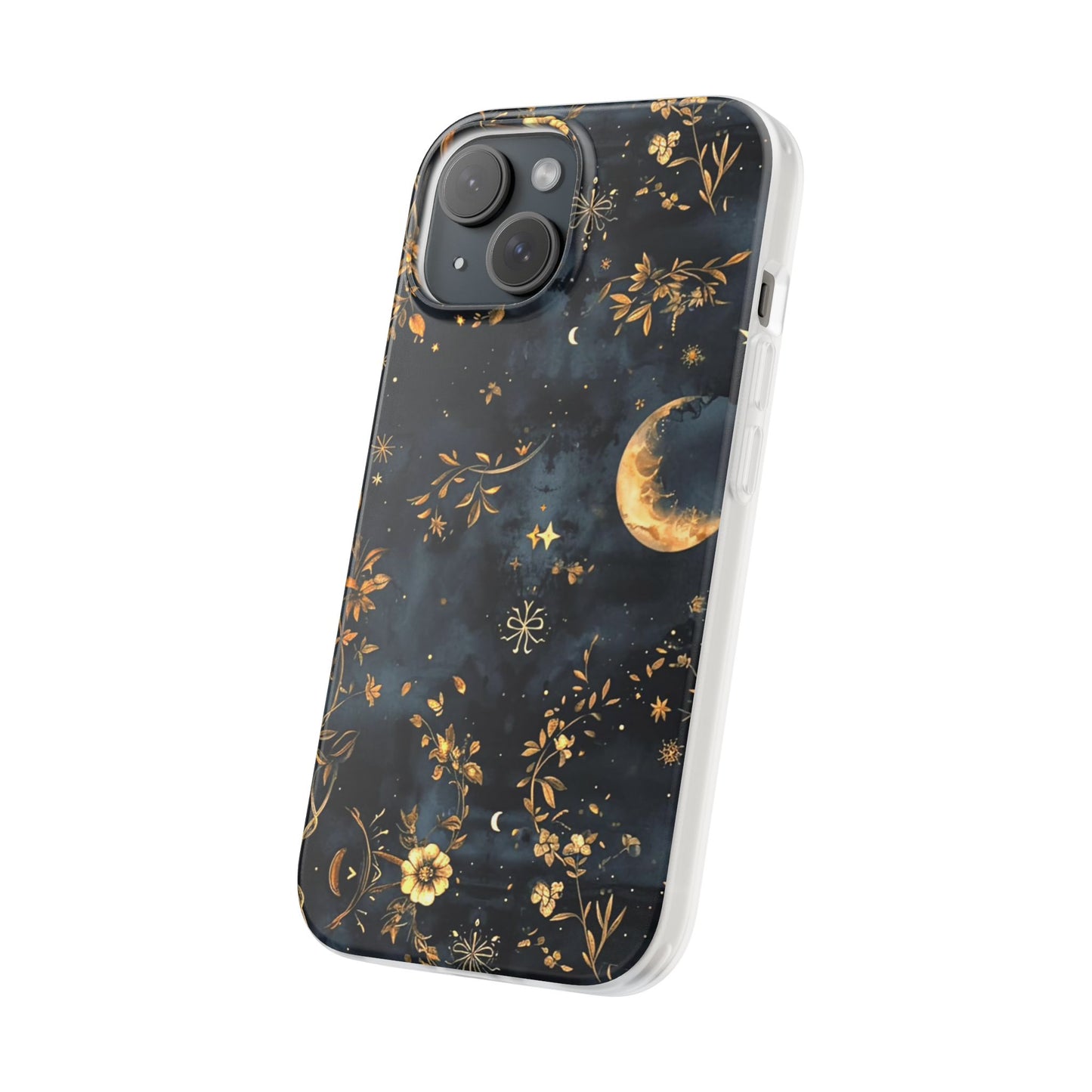 Moon And Flowers On Navy TPU Flexi Cases For iPhones and Samsung Galaxy