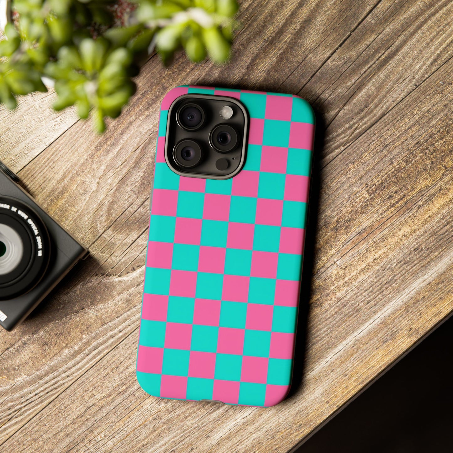 Hot Pink And Teal Checker Pattern Tough Case for iPhone, Galaxy Phones and Google Pixel