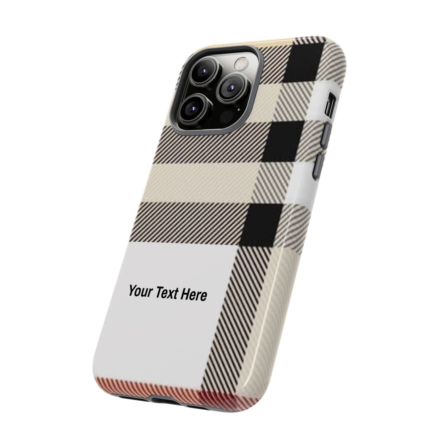 Beige Plaid Personalized Name/Initial Tough Cases For iPhones, Galaxy And Google Pixel