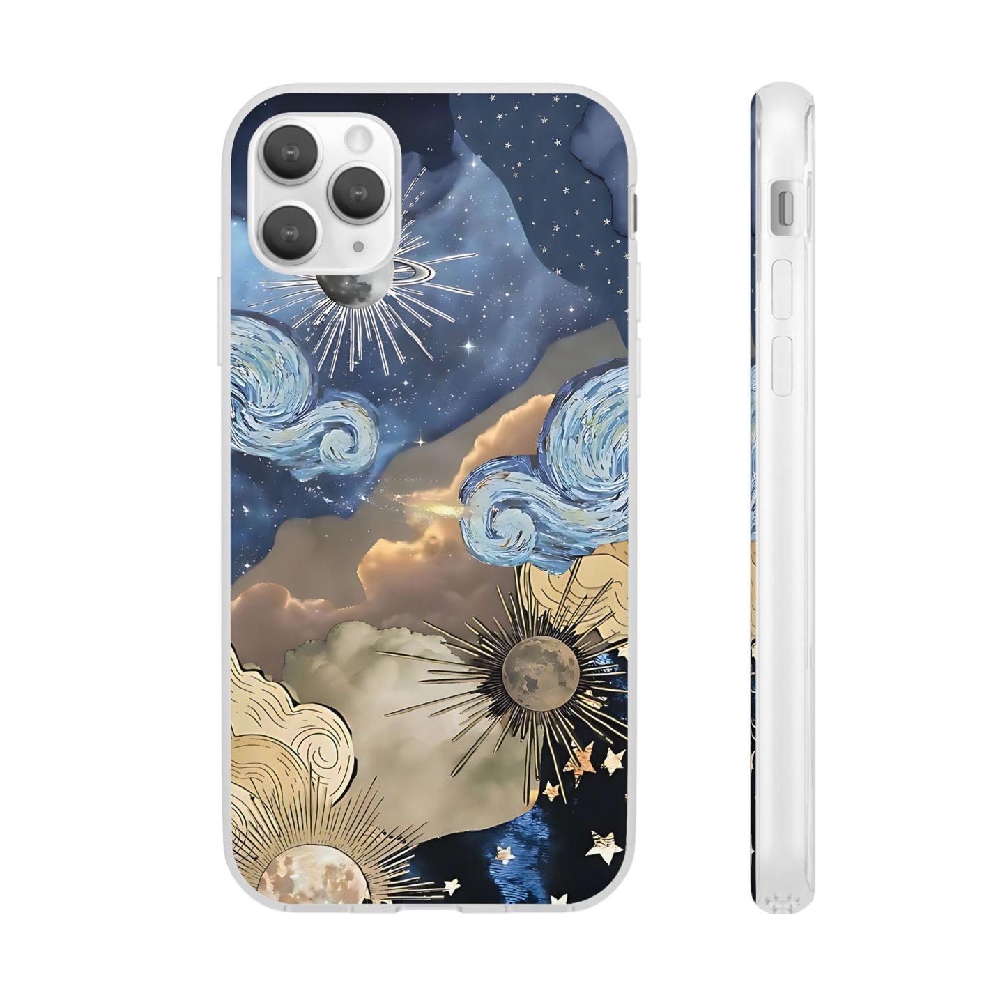 Celestial Flexi Case, Boho Phone Cover, Galaxy Protection, Starry Night Design,