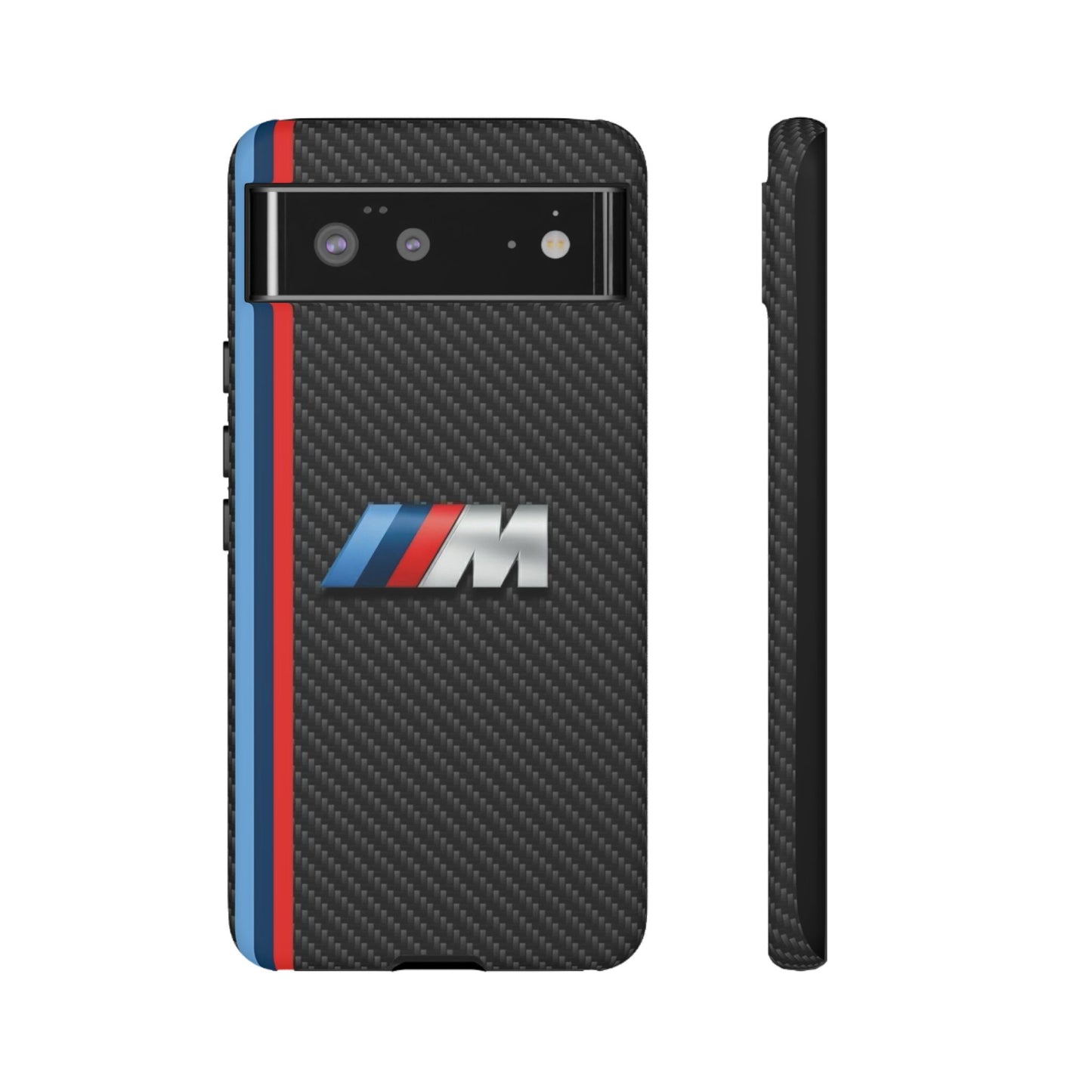 Phone Case - Black Tough Case for iPhones, Galaxy, Pixel, Blue And Red Stripes, BMW M Series