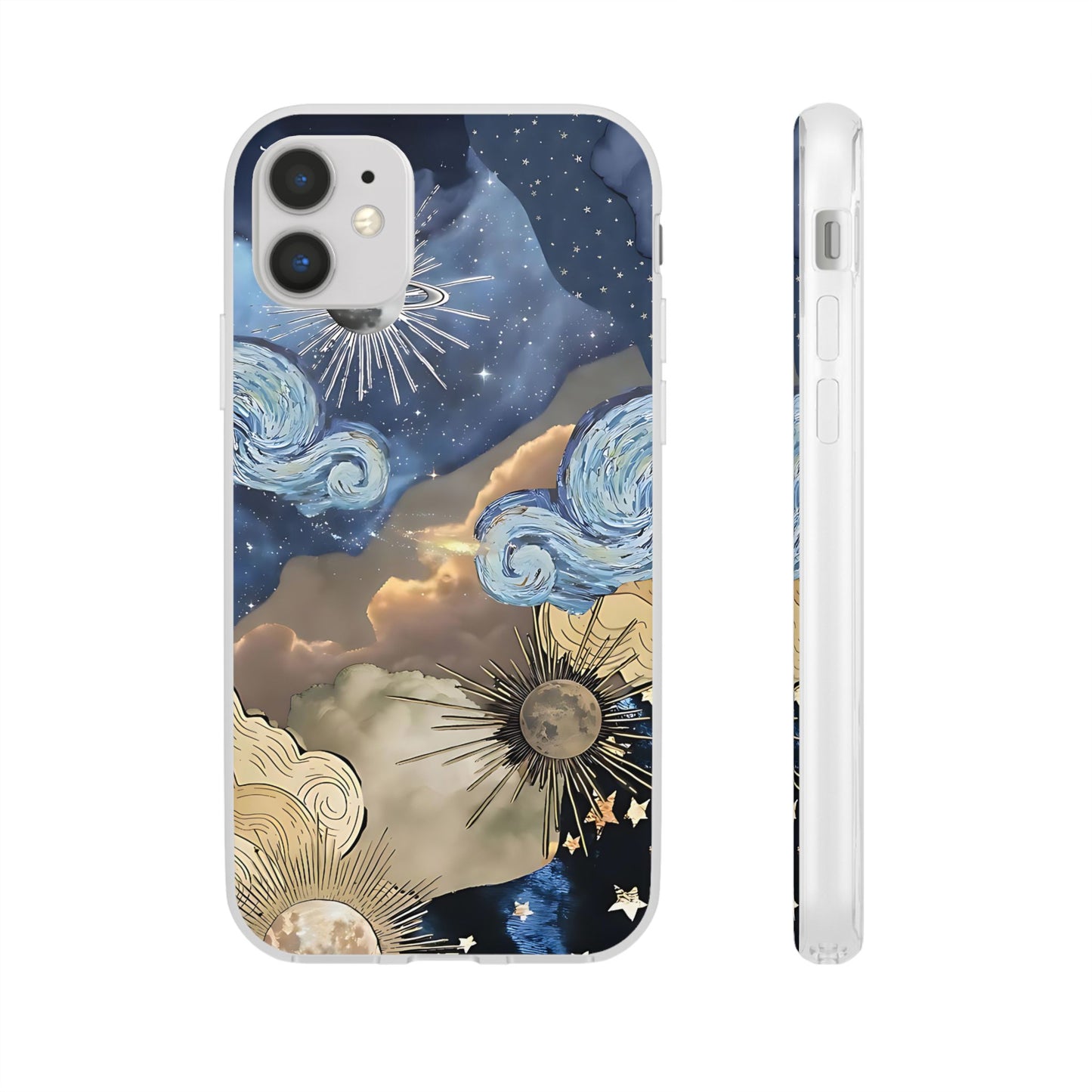 Celestial Flexi Case, Boho Phone Cover, Galaxy Protection, Starry Night Design,