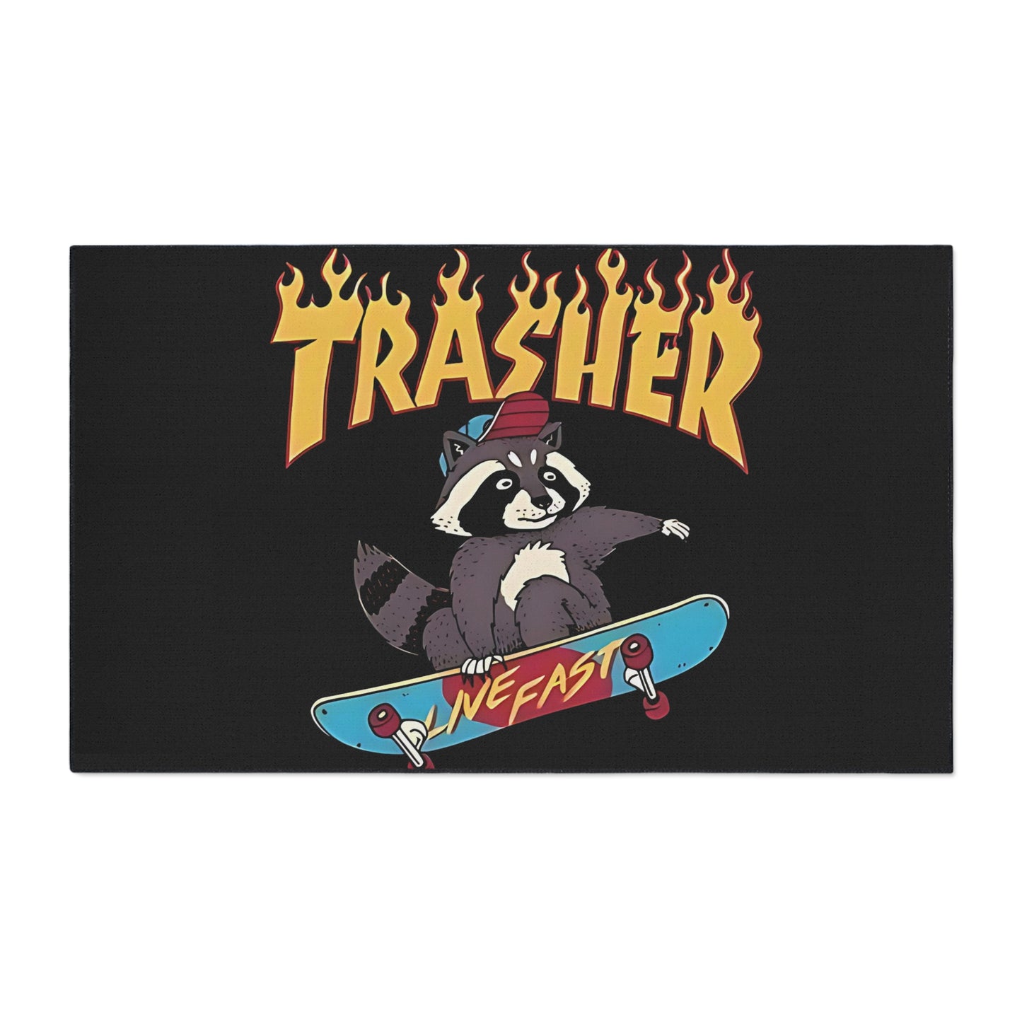 Skate Raccoon 'Trasher' Heavy Duty Floor Mat, Live Fast Skateboard Entrance Rug