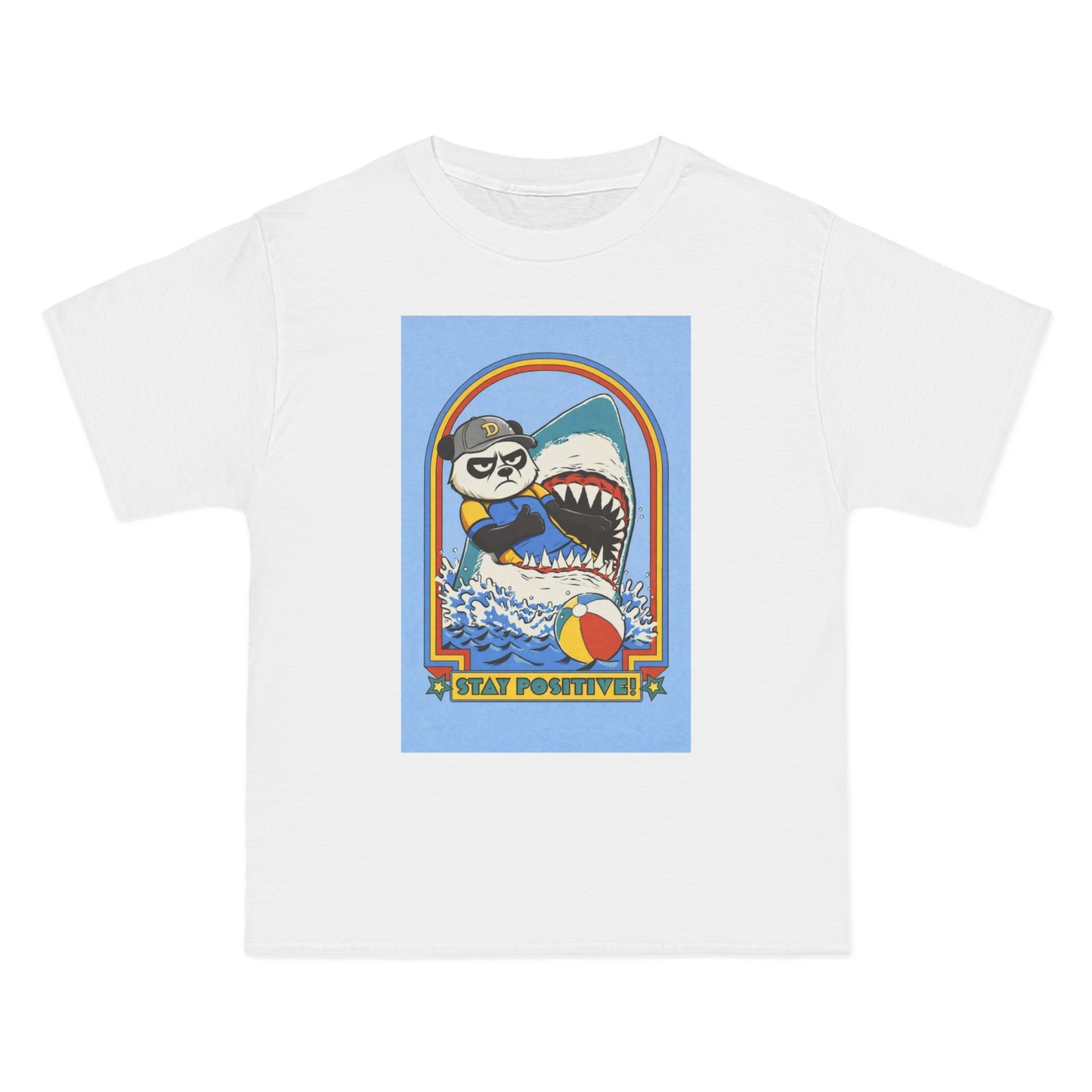 Stay Positive Bear & Shark, Surfer Cat Graphic T-Shirt | Retro Beach Vibes