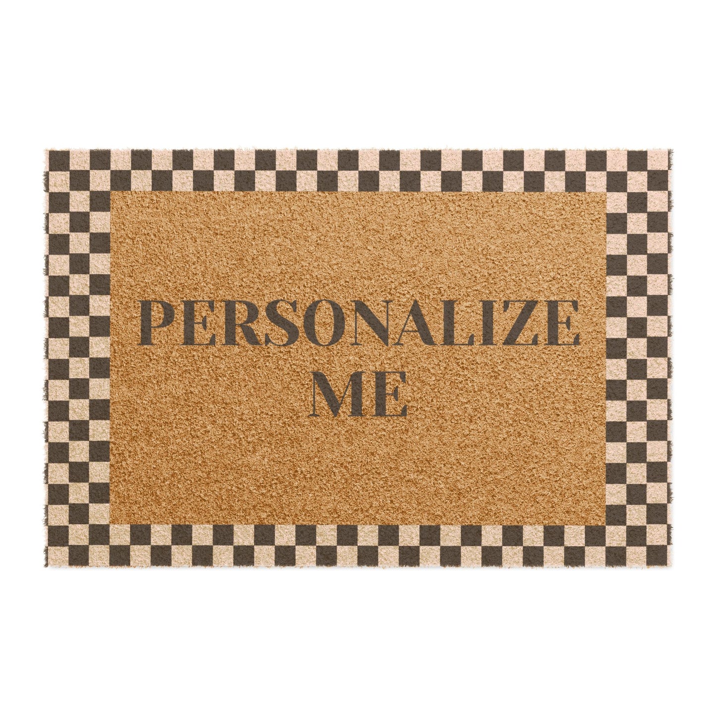 Personalized Doormat with Custom Text - Checkered Frame Design for Home Entry