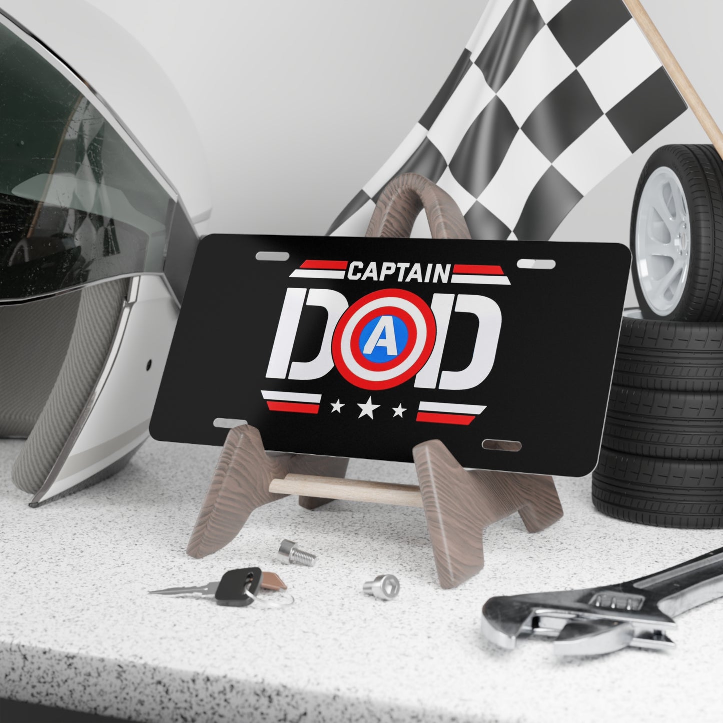 Captain Dad Black Front Vanity License Plate, Perfect Gift Idea