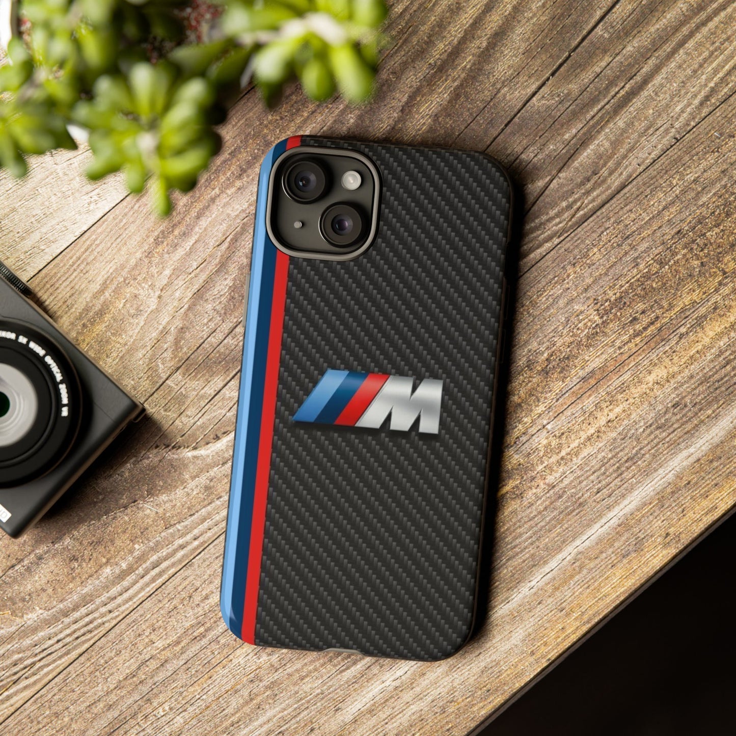 Phone Case - Black Tough Case for iPhones, Galaxy, Pixel, Blue And Red Stripes, BMW M Series