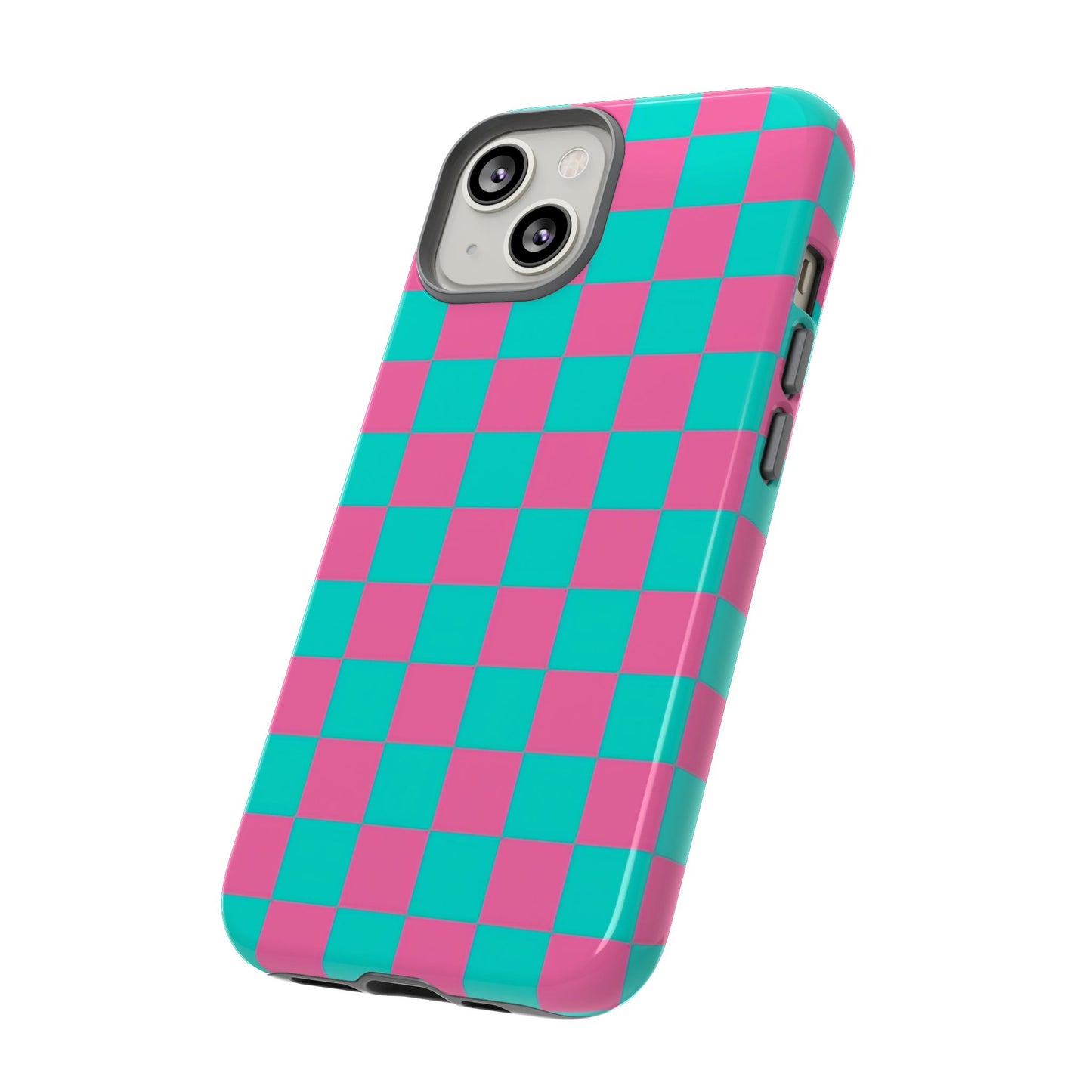 Hot Pink And Teal Checker Pattern Tough Case for iPhone, Galaxy Phones and Google Pixel