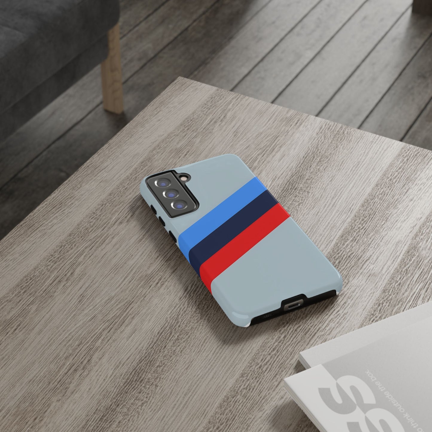 Gray Tough Case For iPhone, Samsung Galaxy and Google Pixel, Blue & Red Stripe