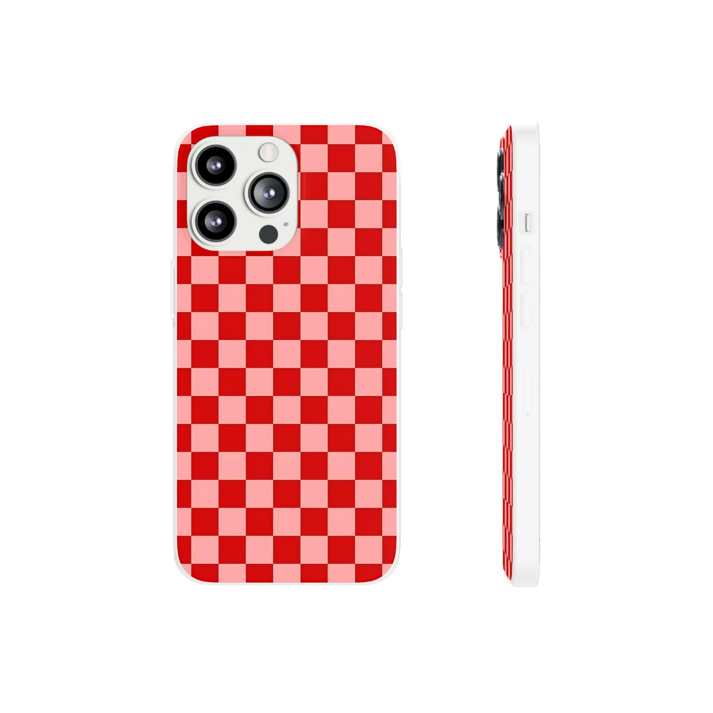 Red Checkerboard TPU Soft Flexi Phone Case — Retro Red & Pink Plaid Protective Cover