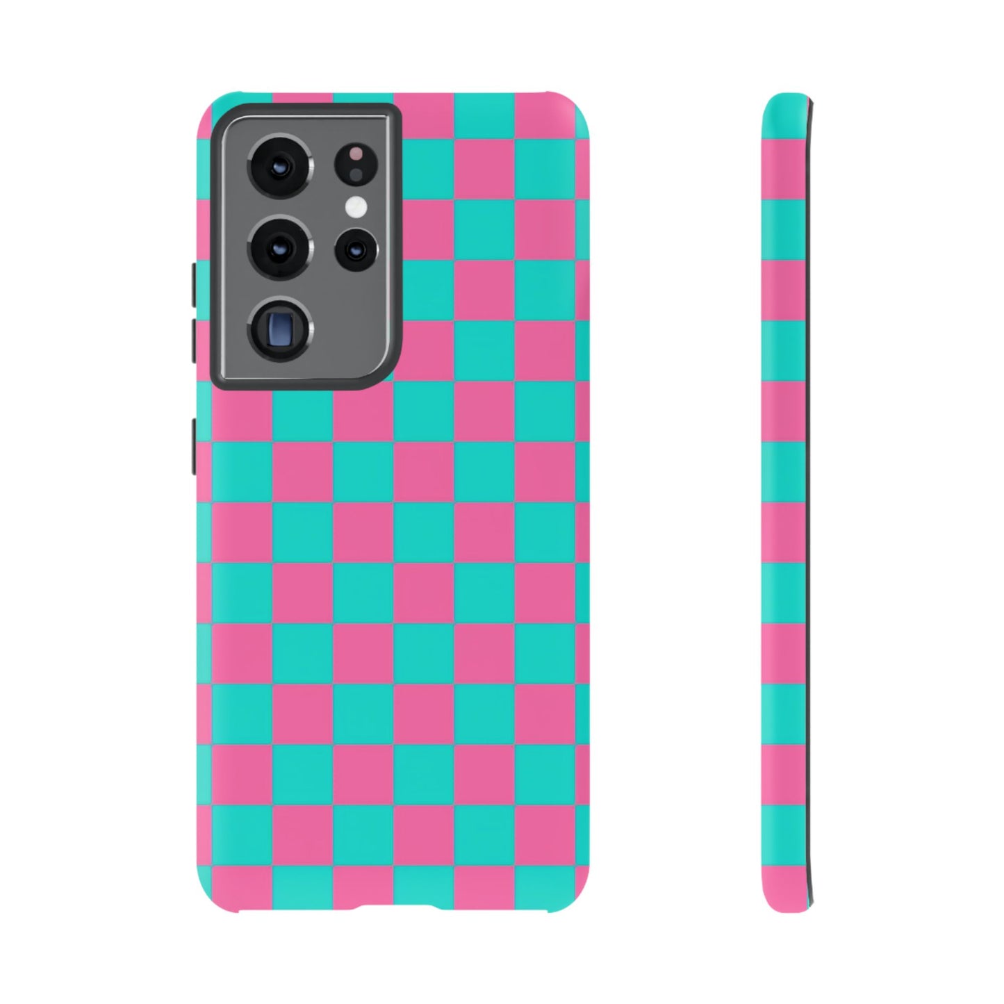 Hot Pink And Teal Checker Pattern Tough Case for iPhone, Galaxy Phones and Google Pixel