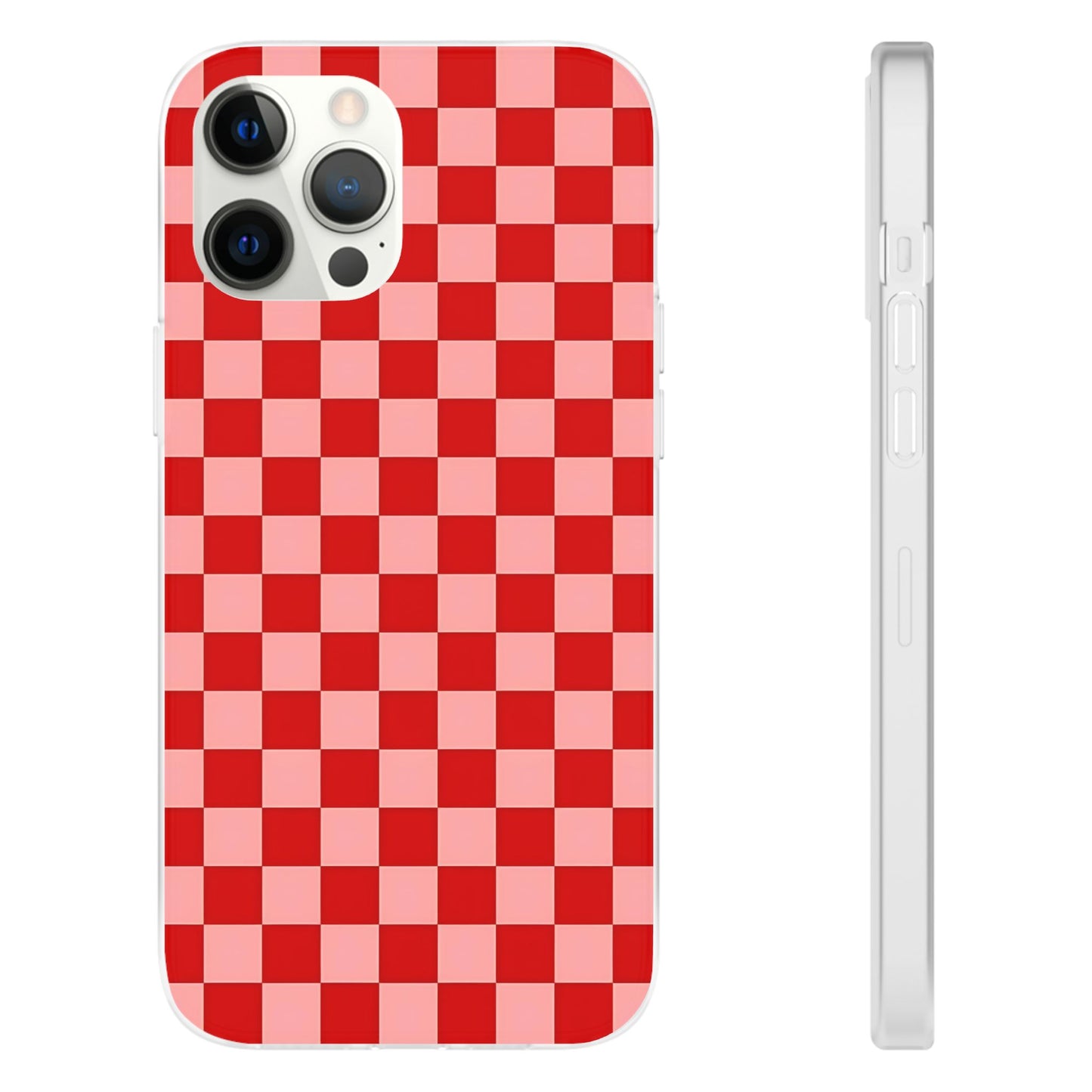 Red Checkerboard TPU Soft Flexi Phone Case — Retro Red & Pink Plaid Protective Cover