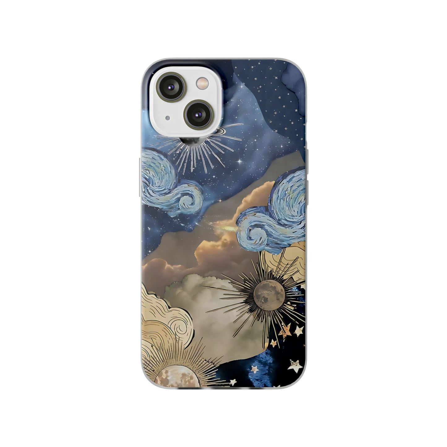 Celestial Flexi Case, Boho Phone Cover, Galaxy Protection, Starry Night Design,