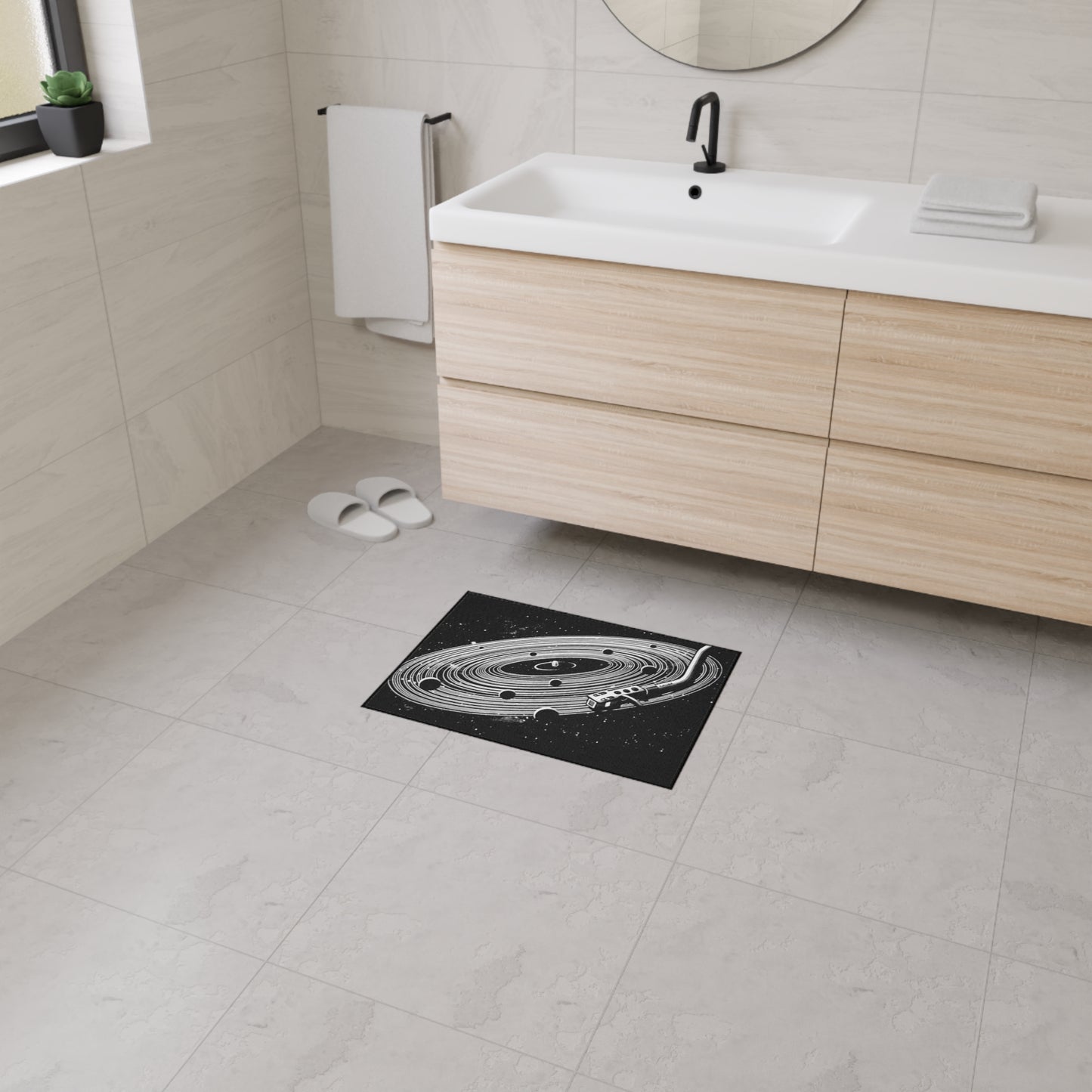 Space-Themed Heavy Duty Floor Mat Vinyl Record Art Decor, Galaxy Rug, Cosmic DJ