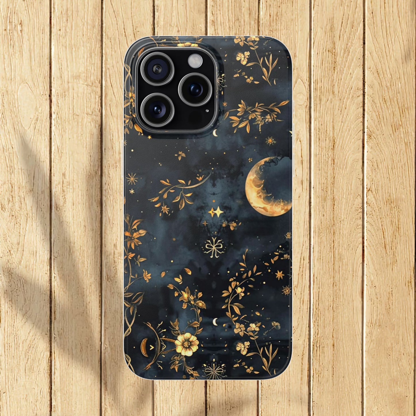 Moon And Flowers On Navy TPU Flexi Cases For iPhones and Samsung Galaxy