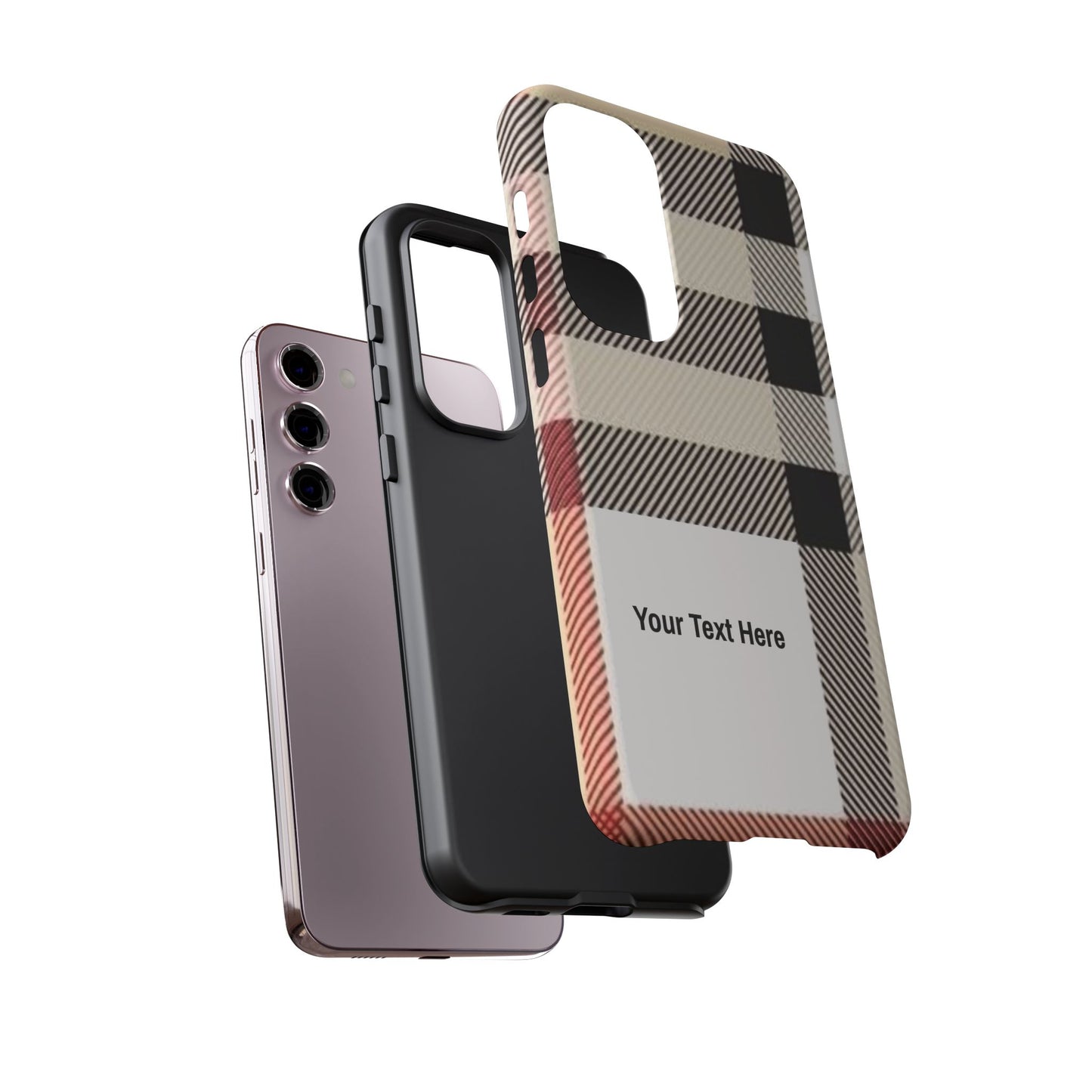 Beige Plaid Personalized Name/Initial Tough Cases For iPhones, Galaxy And Google Pixel