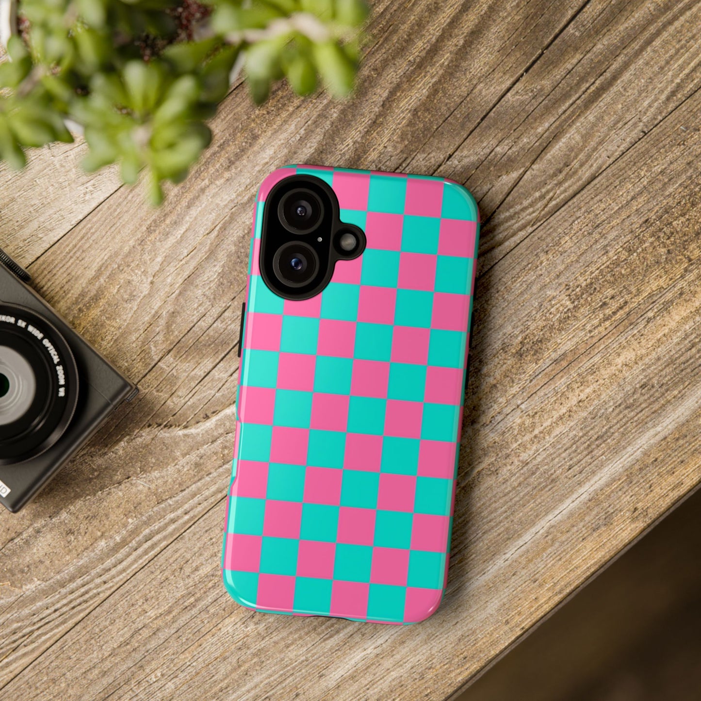 Hot Pink And Teal Checker Pattern Tough Case for iPhone, Galaxy Phones and Google Pixel