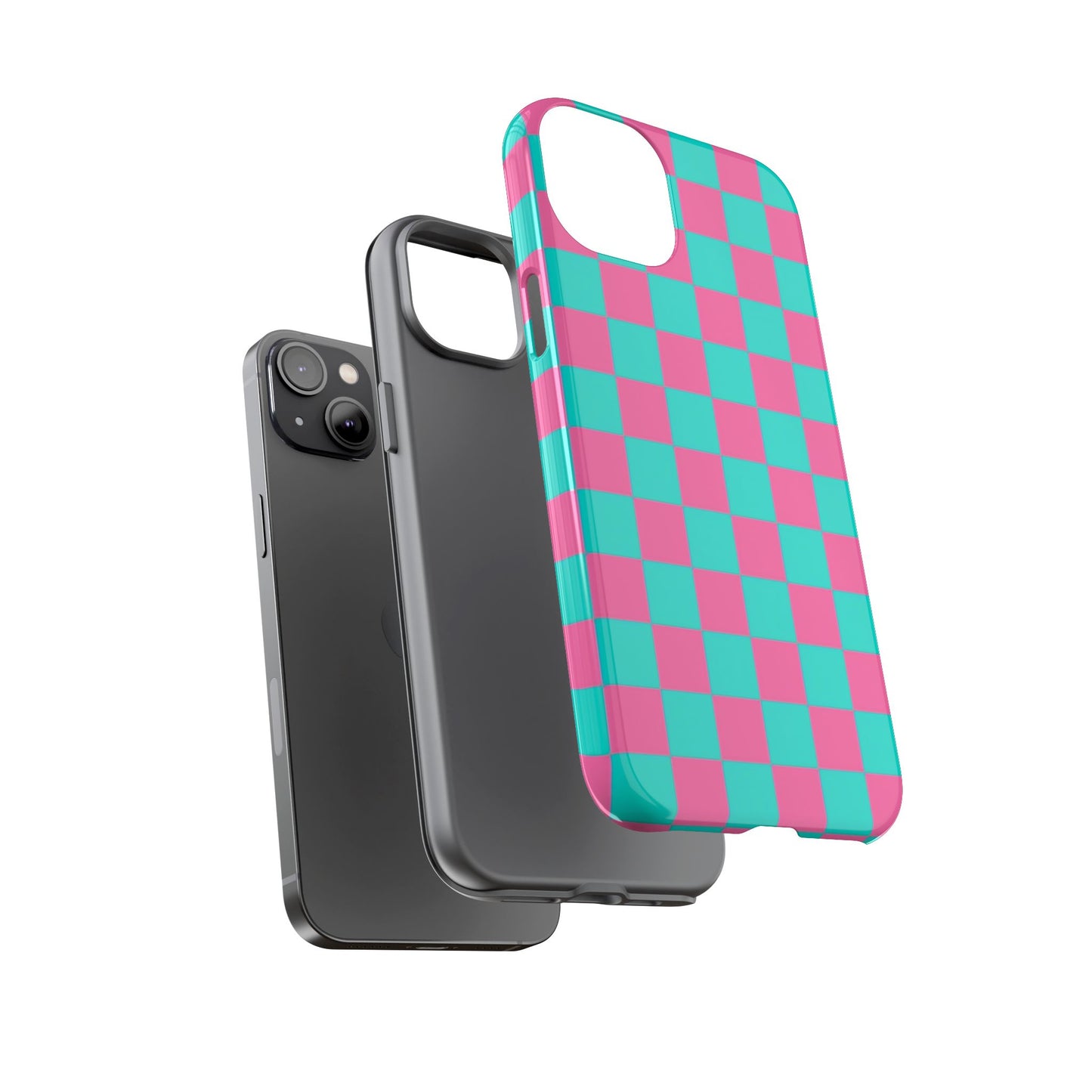Hot Pink And Teal Checker Pattern Tough Case for iPhone, Galaxy Phones and Google Pixel