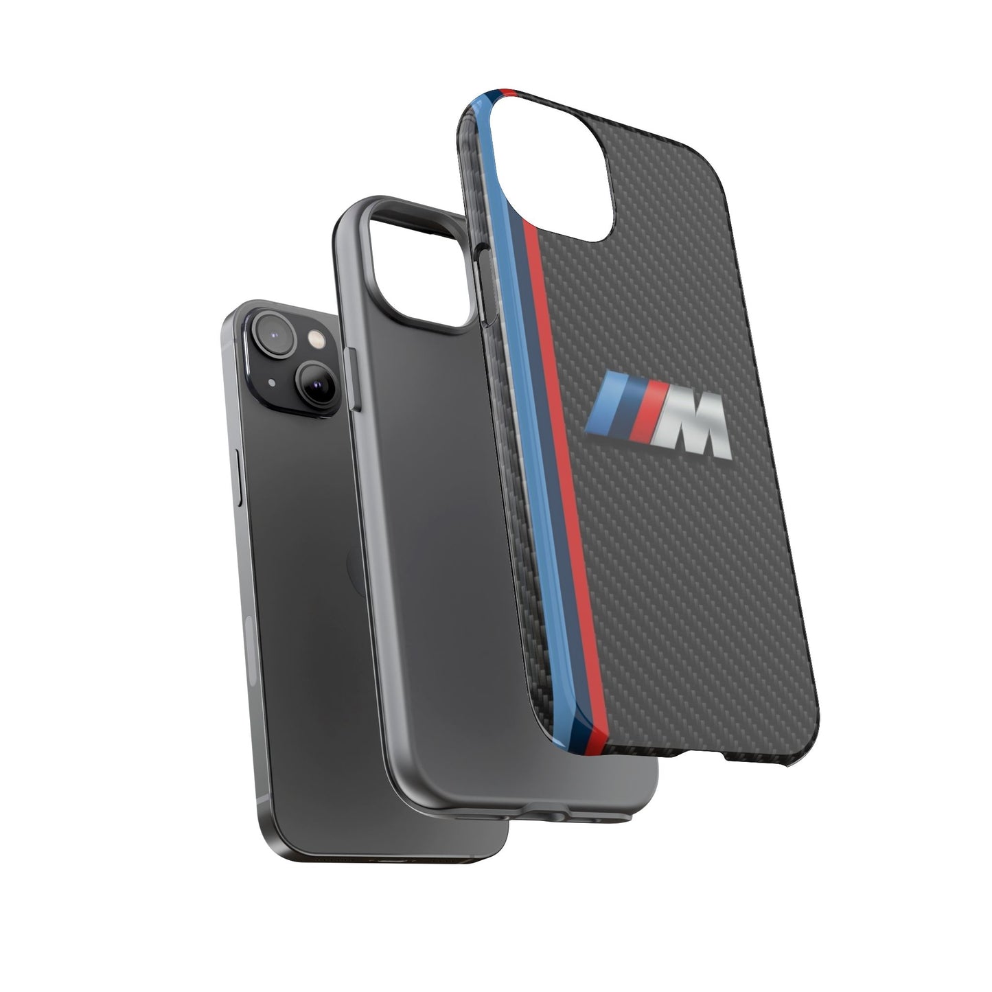 Phone Case - Black Tough Case for iPhones, Galaxy, Pixel, Blue And Red Stripes, BMW M Series