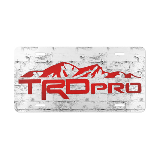 For TRD Pro, Front Vanity License Plate, Red & White Mountain Custom Car Tag