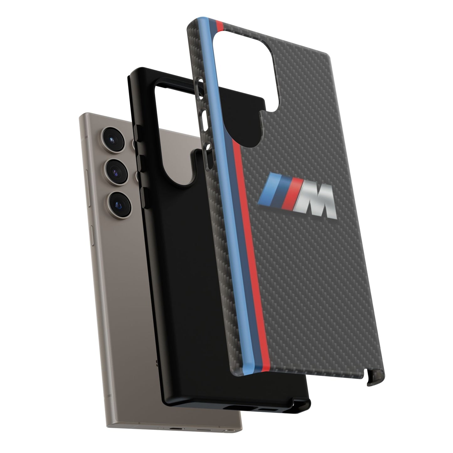 Phone Case - Black Tough Case for iPhones, Galaxy, Pixel, Blue And Red Stripes, BMW M Series