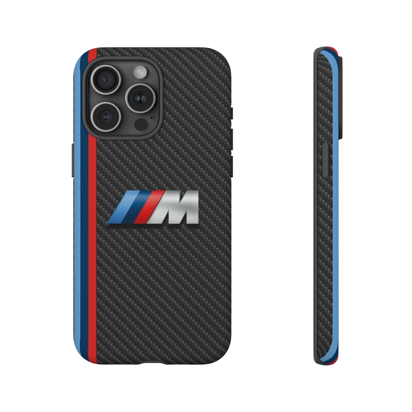 Phone Case - Black Tough Case for iPhones, Galaxy, Pixel, Blue And Red Stripes, BMW M Series