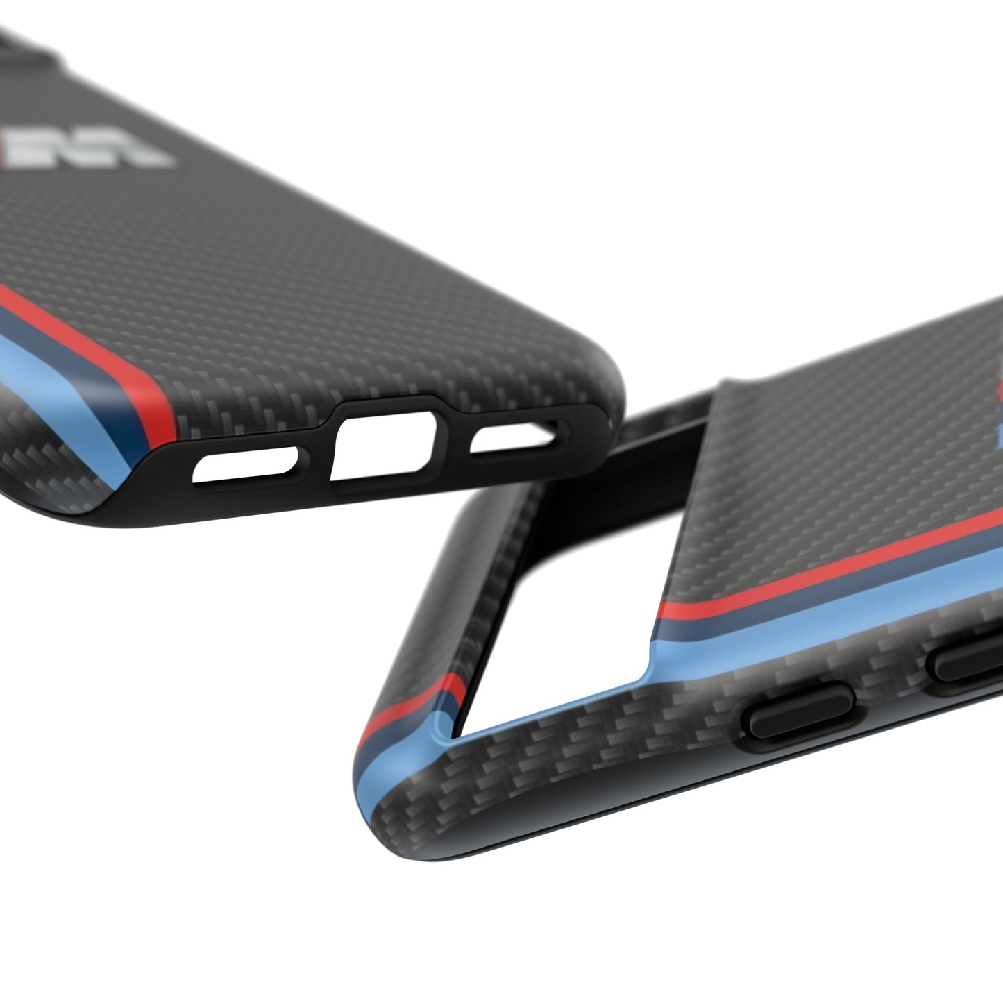 Phone Case - Black Tough Case for iPhones, Galaxy, Pixel, Blue And Red Stripes, BMW M Series