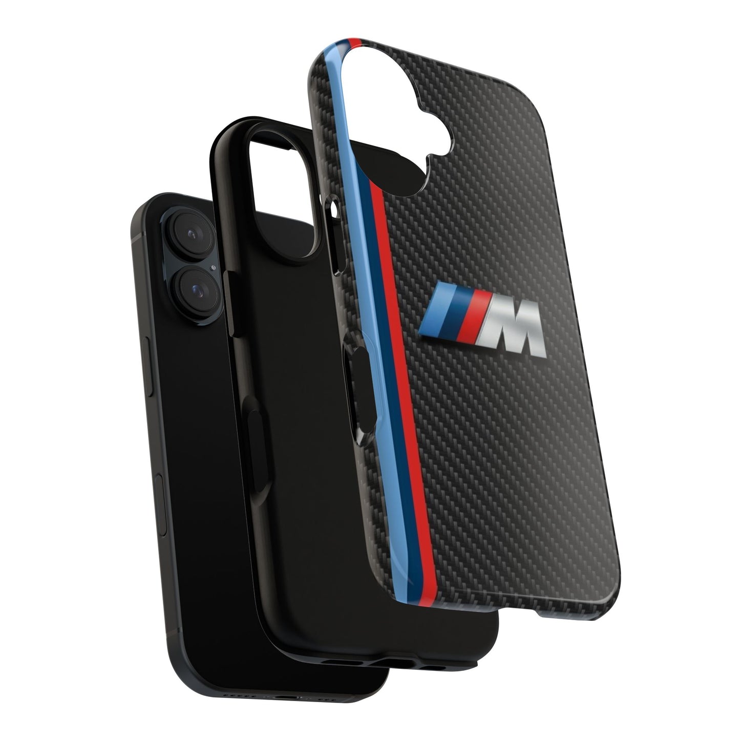 Phone Case - Black Tough Case for iPhones, Galaxy, Pixel, Blue And Red Stripes, BMW M Series