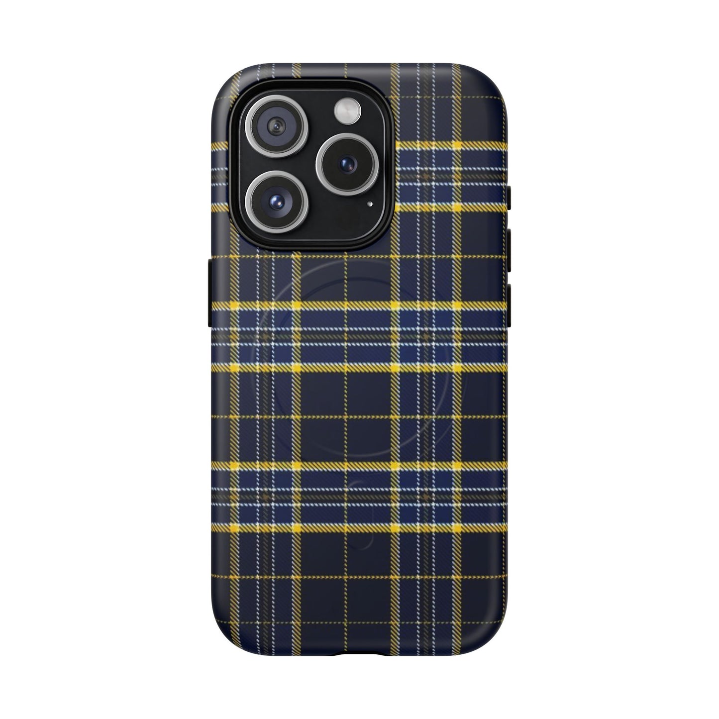 Navy Yellow Plaid Phone Case Tough Magnetic Case | Plaid iPhone Cover