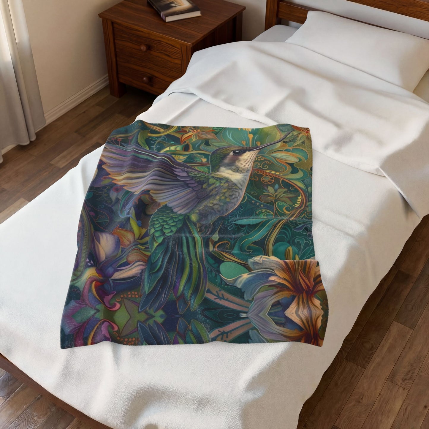 Hummingbird Velveteen Plush Thin Blanket Cozy Home Decor, Gift for Nature Bird