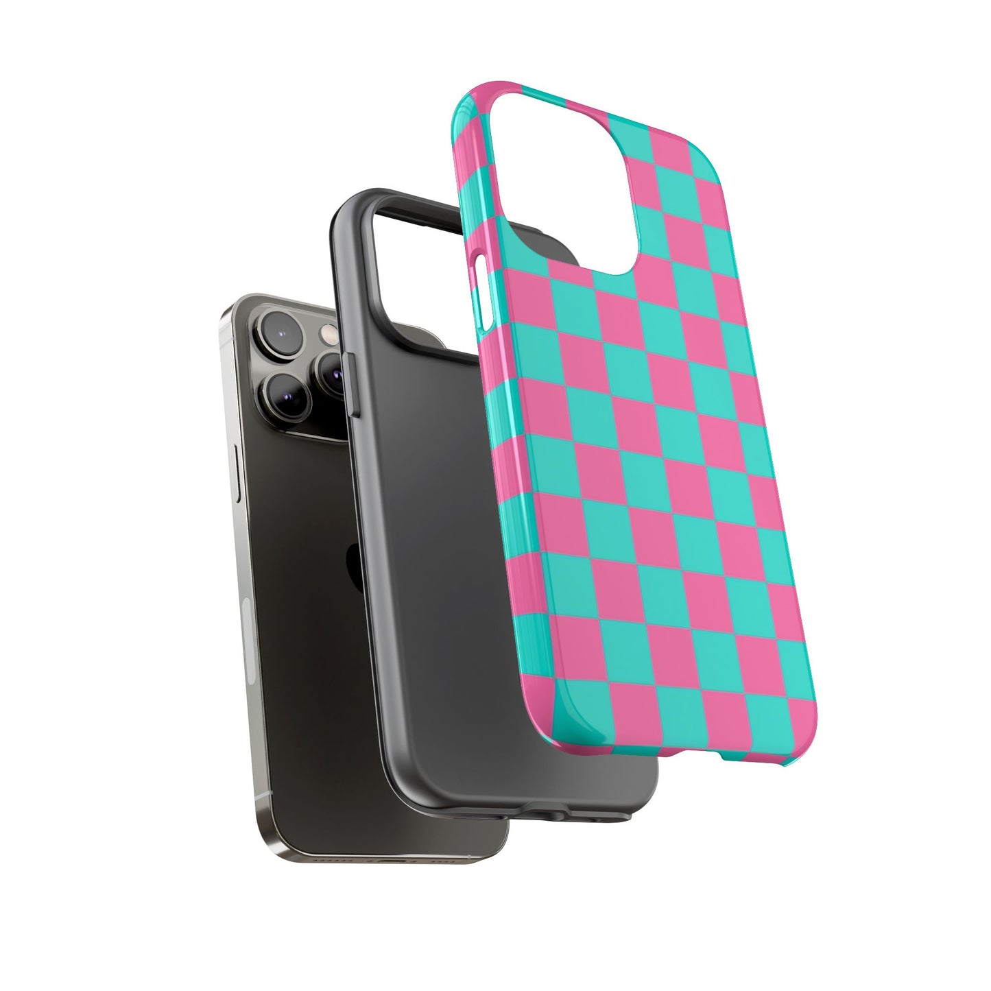 Hot Pink And Teal Checker Pattern Tough Case for iPhone, Galaxy Phones and Google Pixel