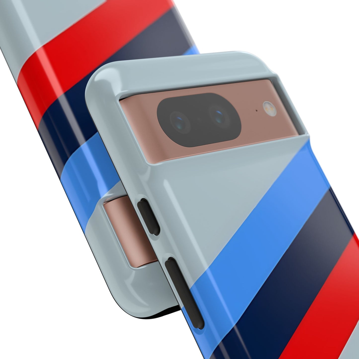 Gray Tough Case For iPhone, Samsung Galaxy and Google Pixel, Blue & Red Stripe