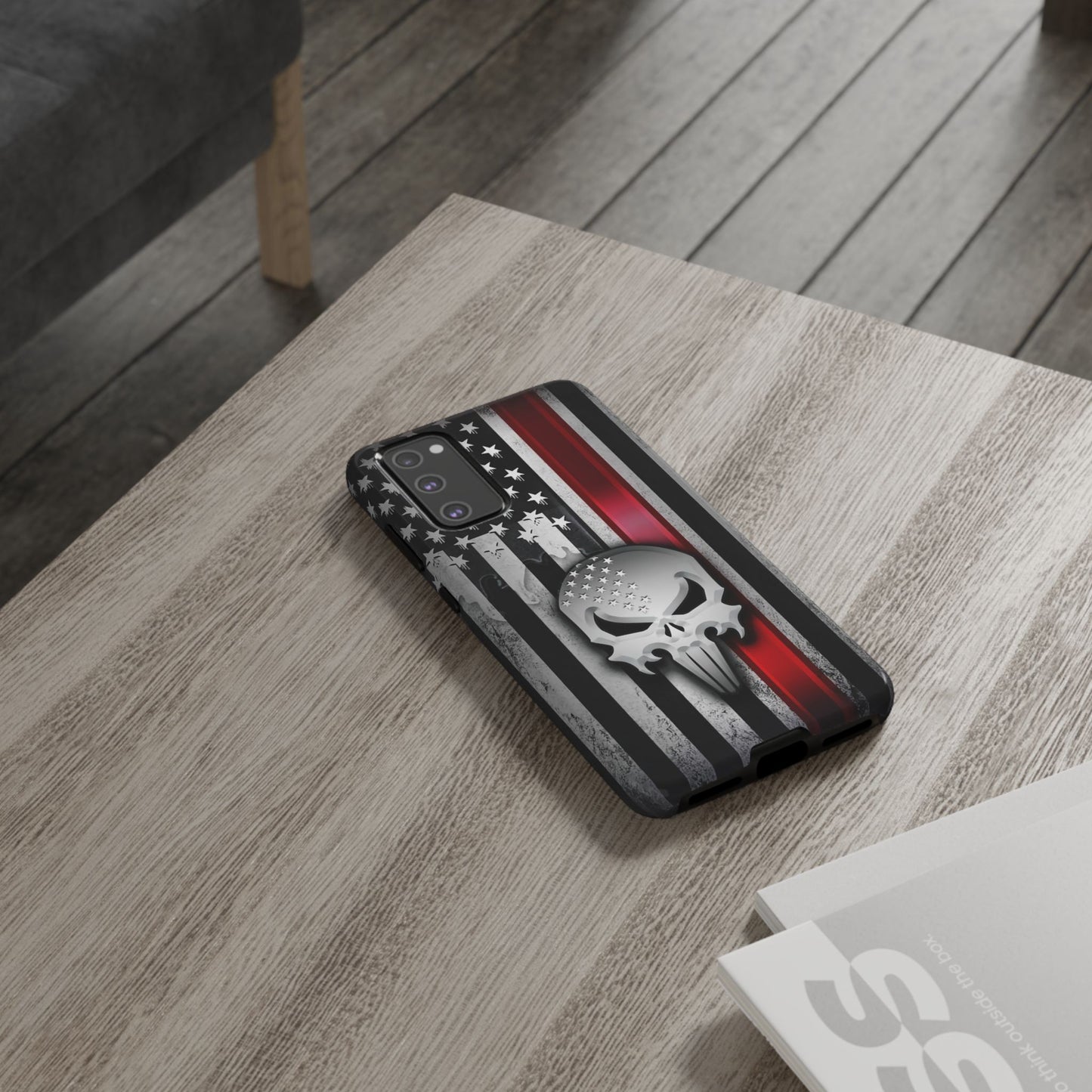 Tough Cases For iPhone, Galaxy and Pixel,  Thin Red Line, Jake Skull Design