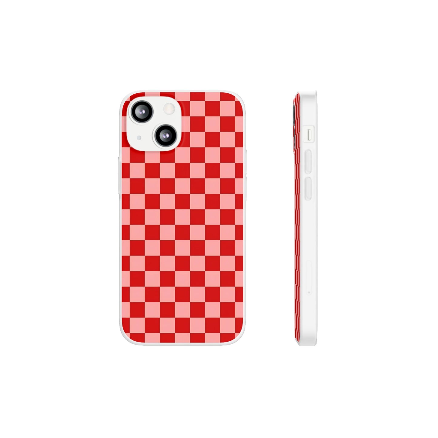 Red Checkerboard TPU Soft Flexi Phone Case — Retro Red & Pink Plaid Protective Cover
