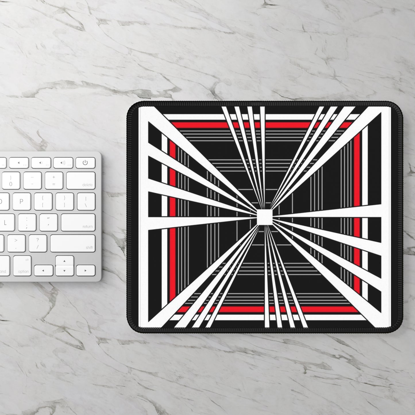 Tesla Plaid Gaming Mouse Pad — Geometric Optical Illusion Design (Black, White & Red)