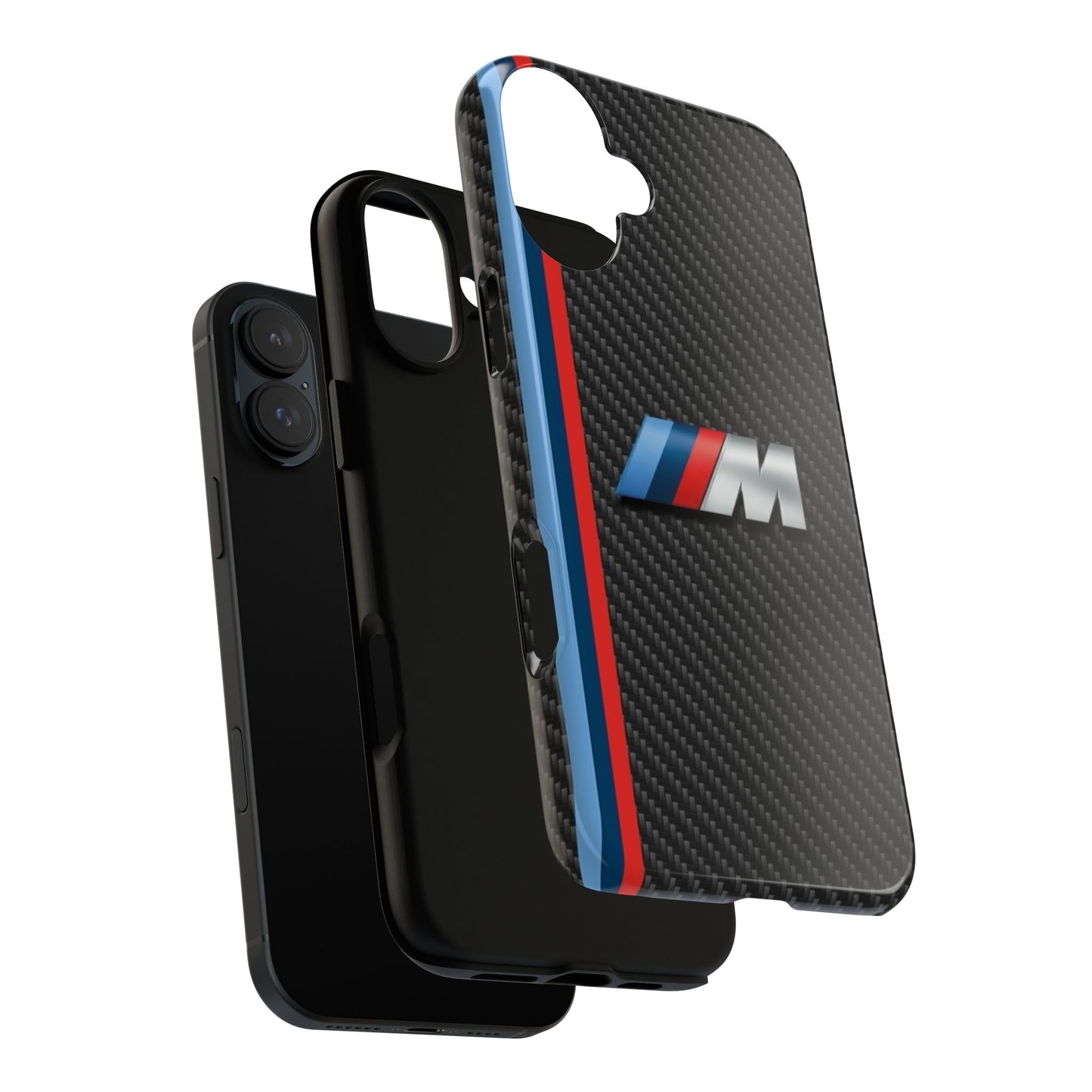 Phone Case - Black Tough Case for iPhones, Galaxy, Pixel, Blue And Red Stripes, BMW M Series