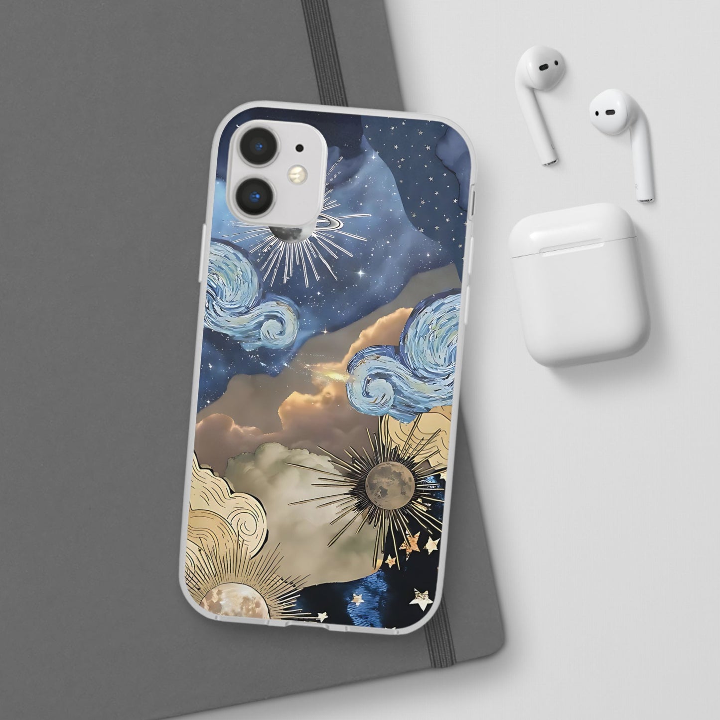 Celestial Flexi Case, Boho Phone Cover, Galaxy Protection, Starry Night Design,