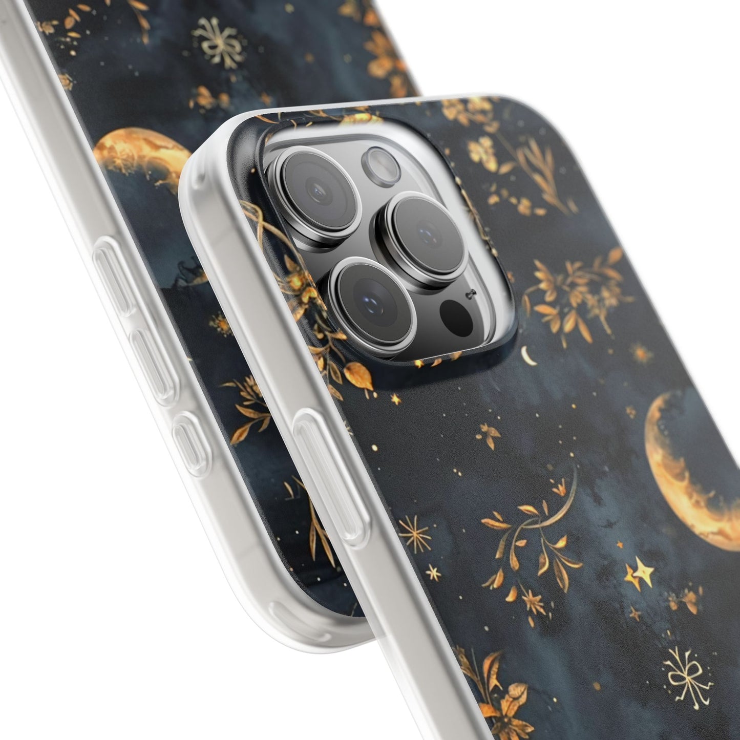 Moon And Flowers On Navy TPU Flexi Cases For iPhones and Samsung Galaxy