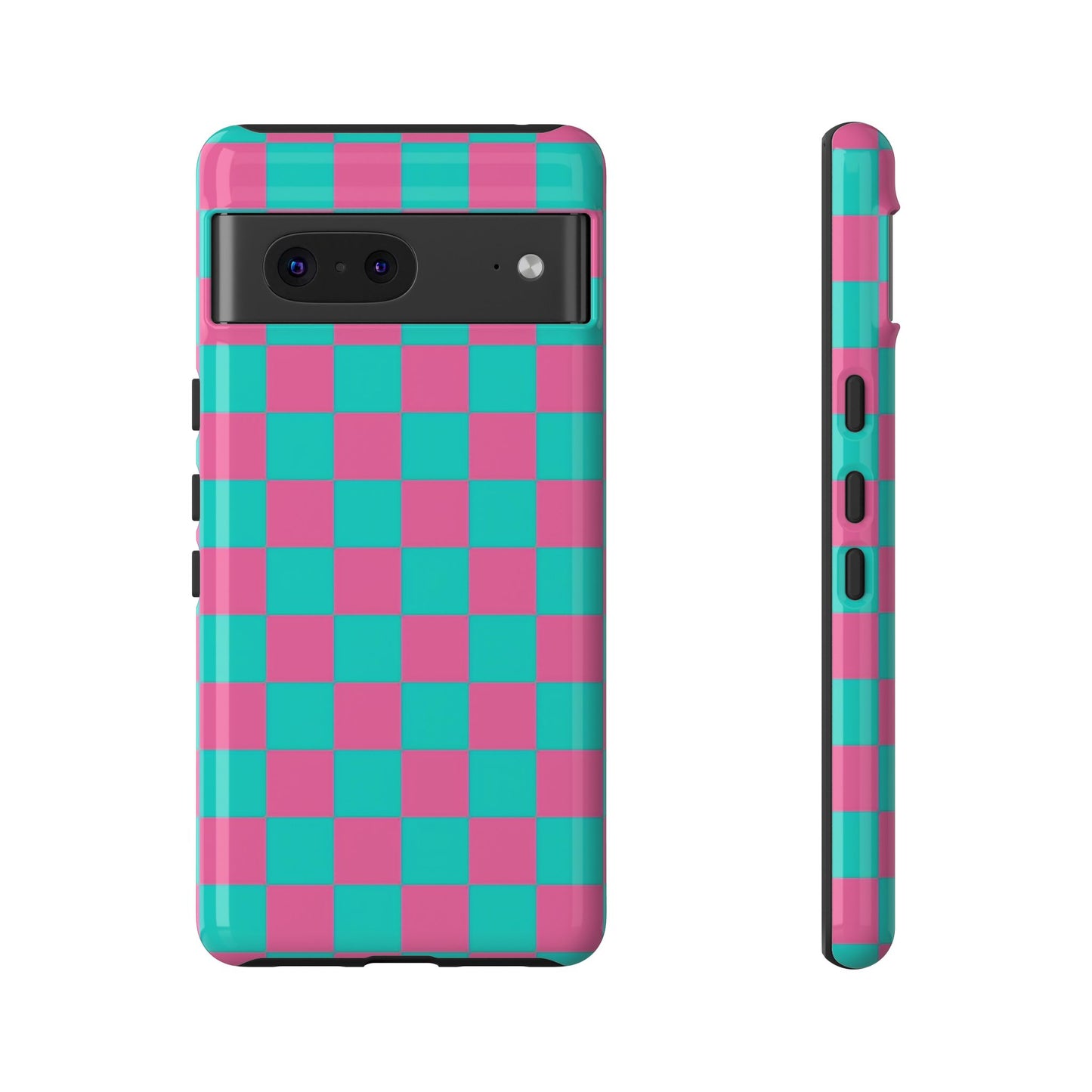 Hot Pink And Teal Checker Pattern Tough Case for iPhone, Galaxy Phones and Google Pixel