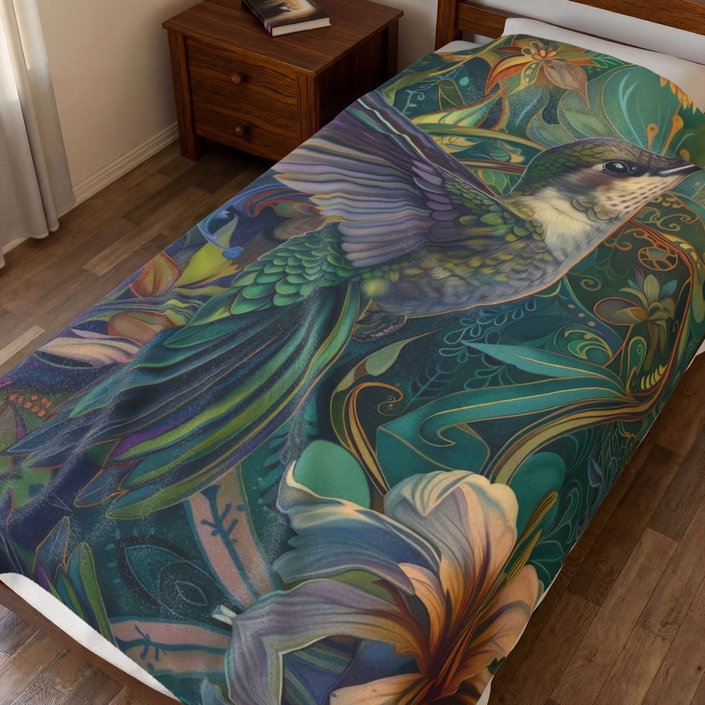 Hummingbird Velveteen Plush Thin Blanket Cozy Home Decor, Gift for Nature Bird