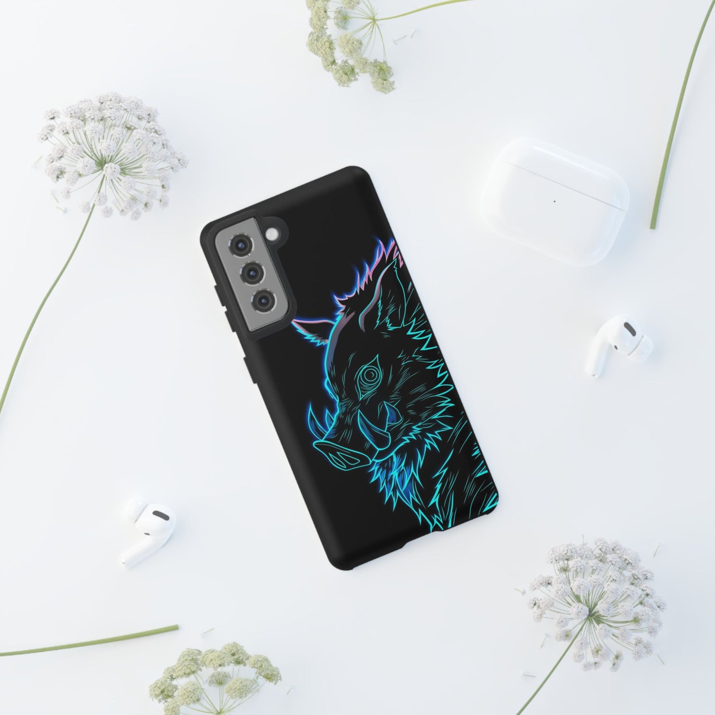 Tough Cases For iPhone, Galaxy, Anime Hashibira Beast Slayer Neon Design